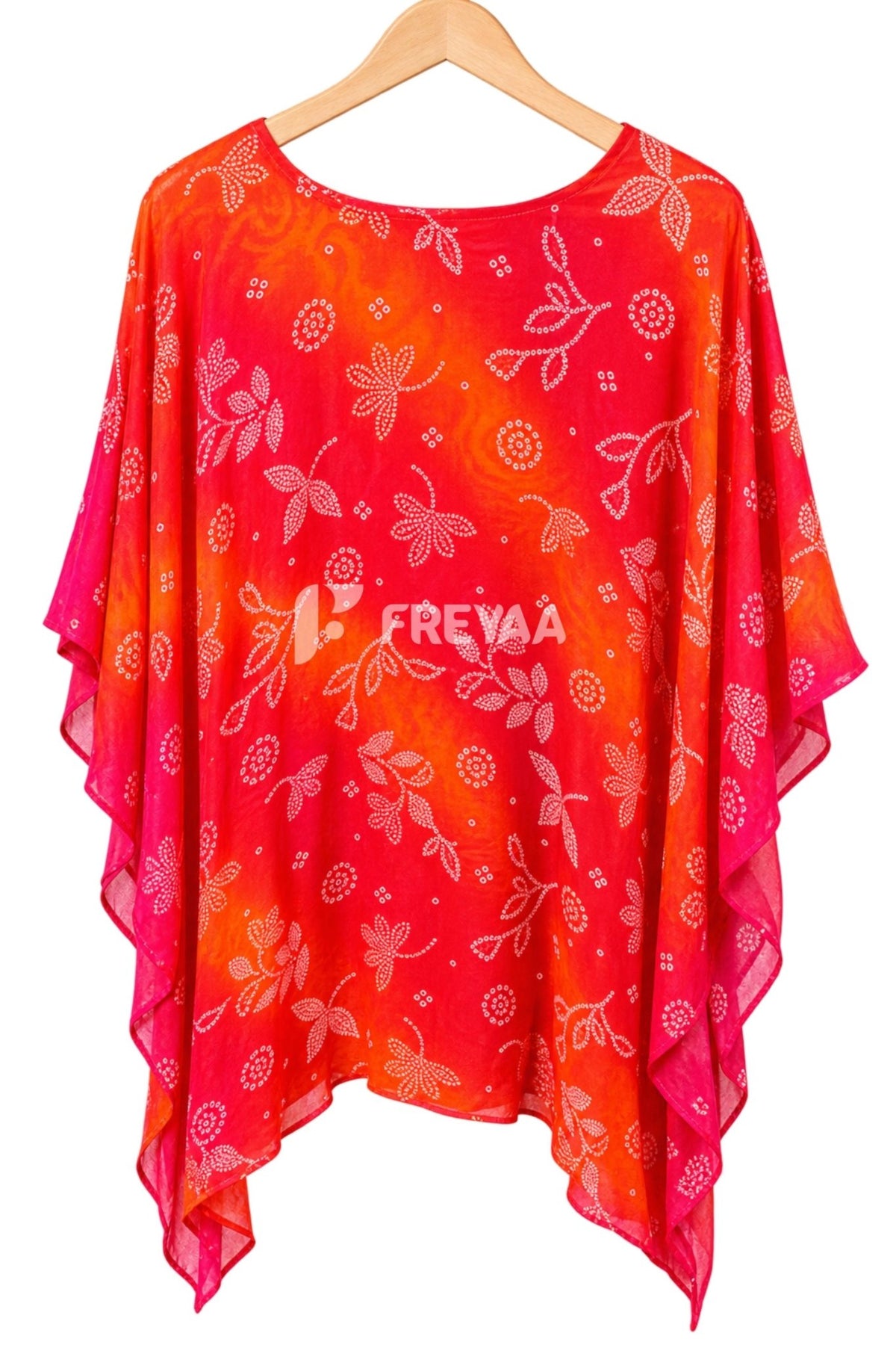 Freyaa Orange Printed V-Neck Short Kaftan Dress - Freyaa
