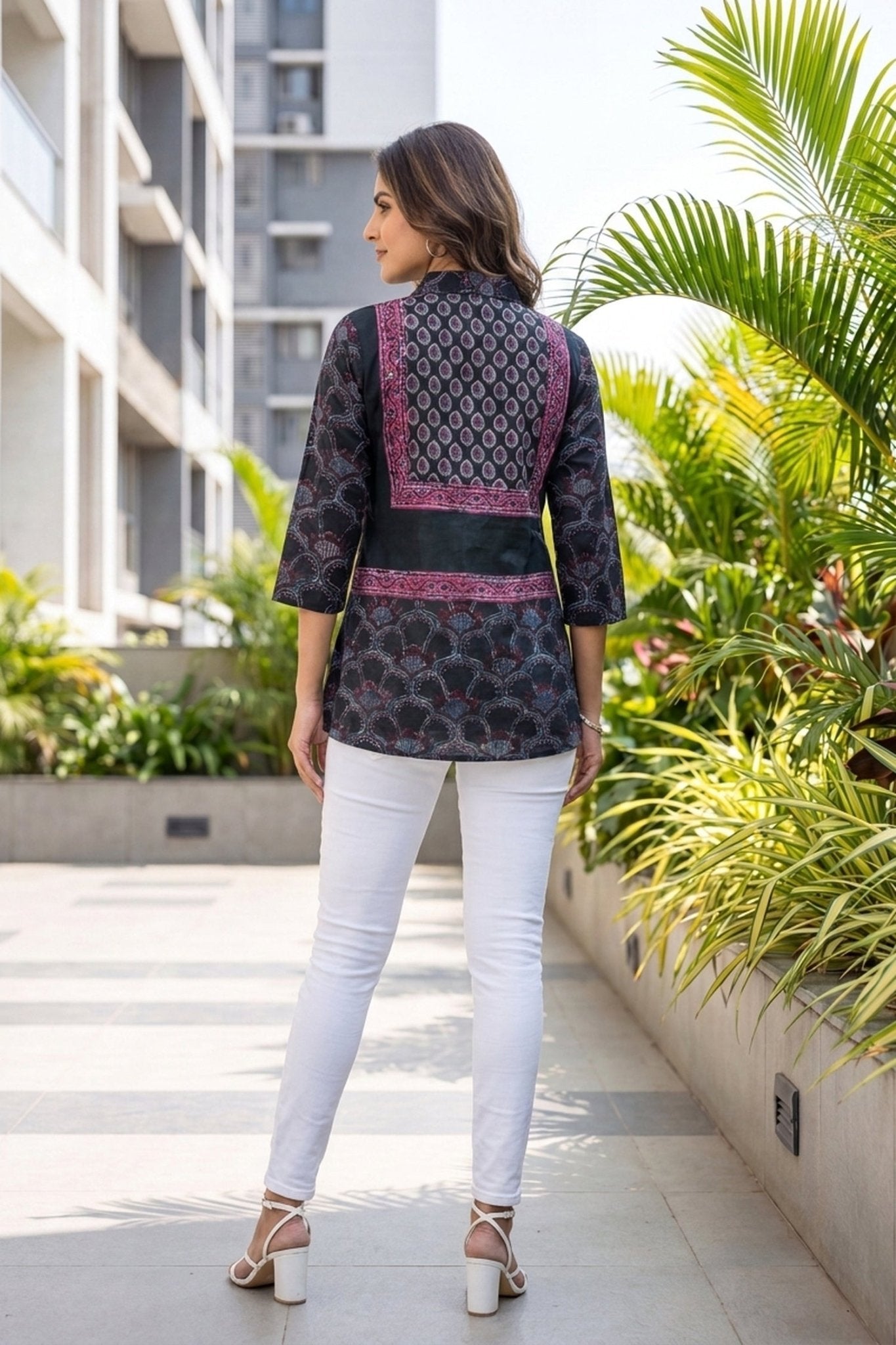 Indigo & Pink Crepe Top - Freyaa USA & Canada