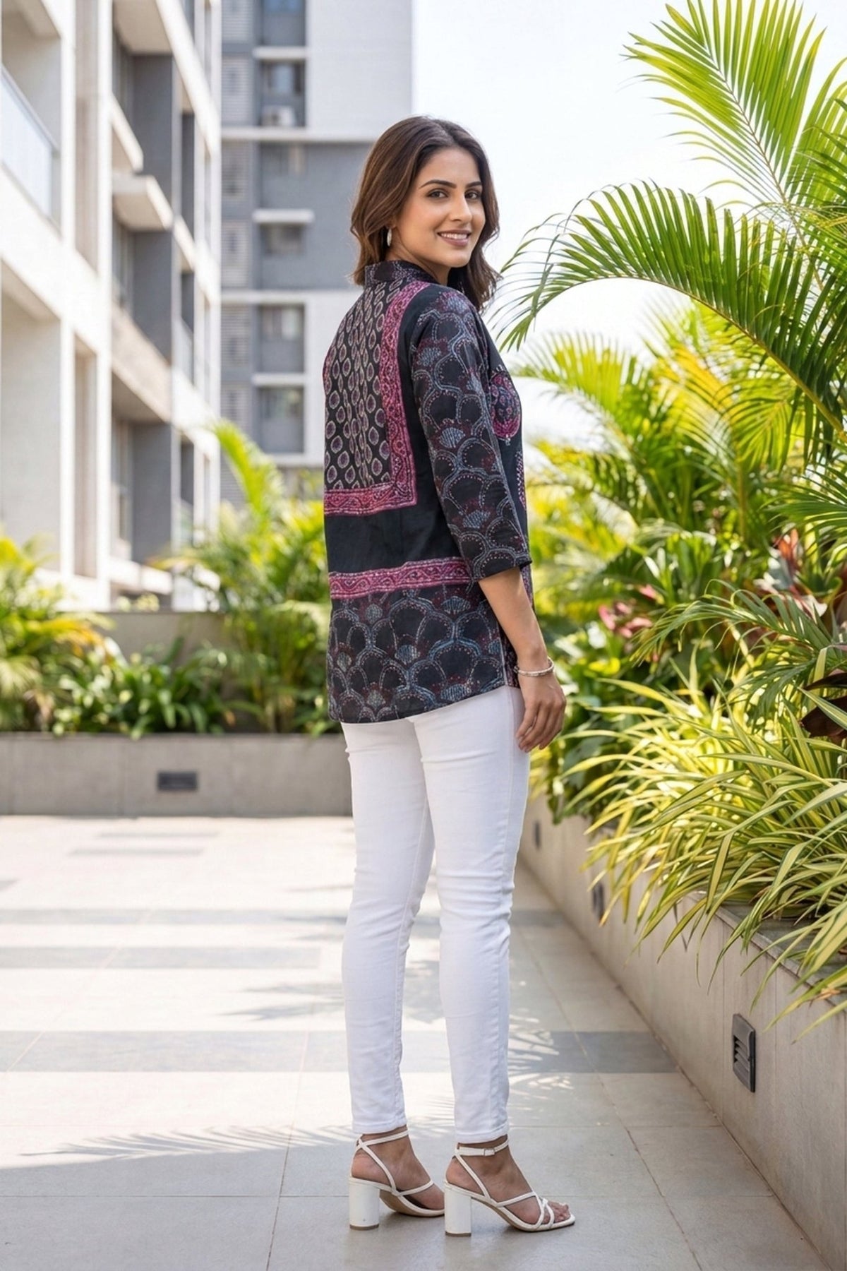 Indigo & Pink Crepe Top - Freyaa USA & Canada