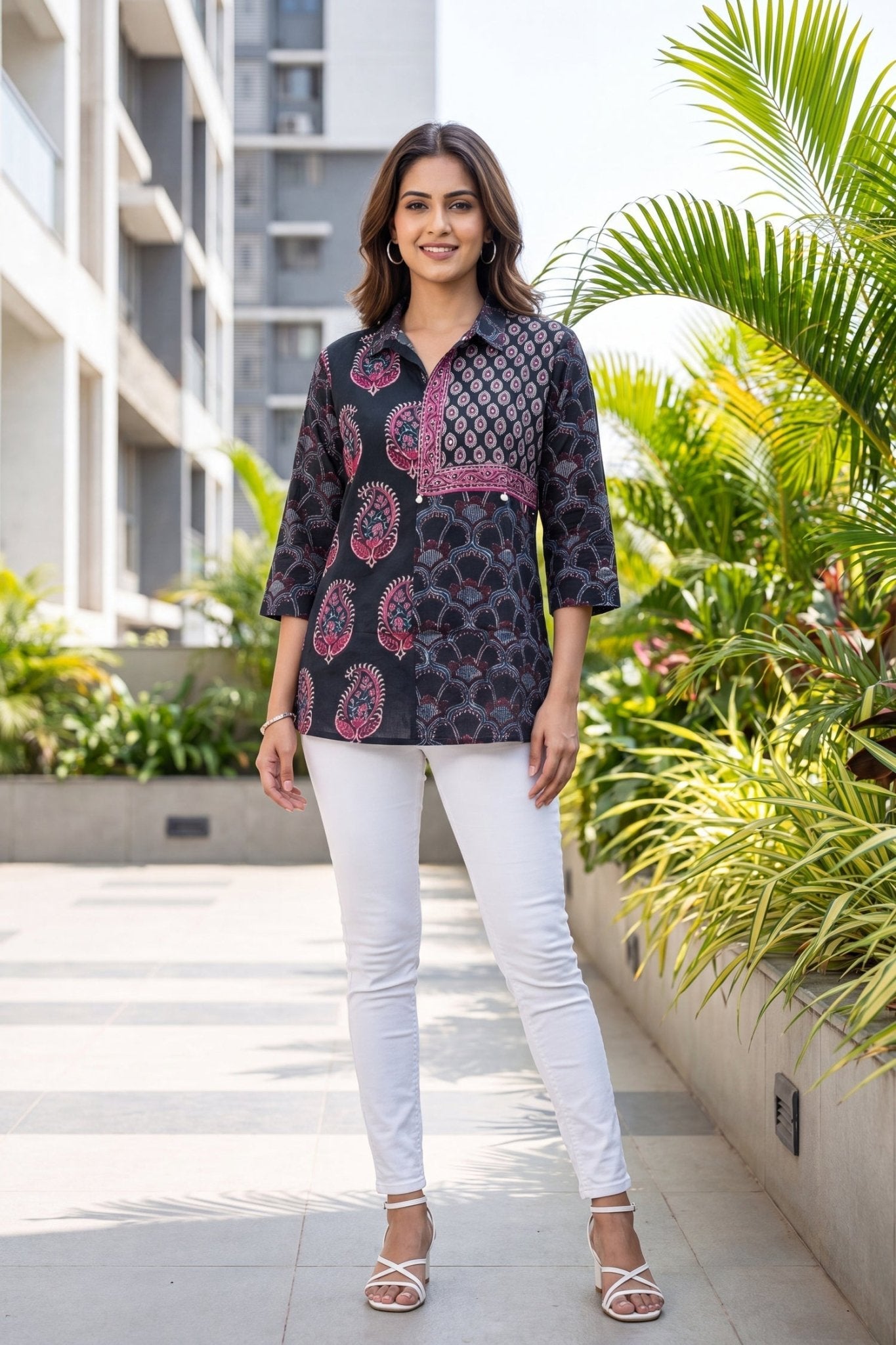 Indigo & Pink Crepe Top - Freyaa USA & Canada