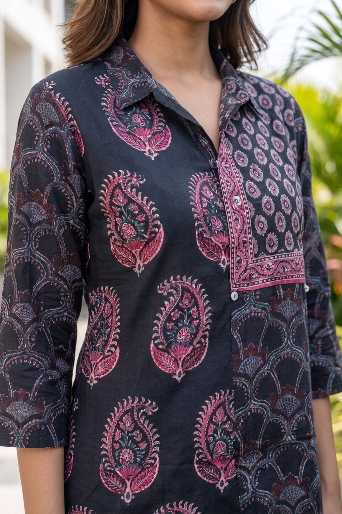 Indigo & Pink Crepe Top - Freyaa USA & Canada
