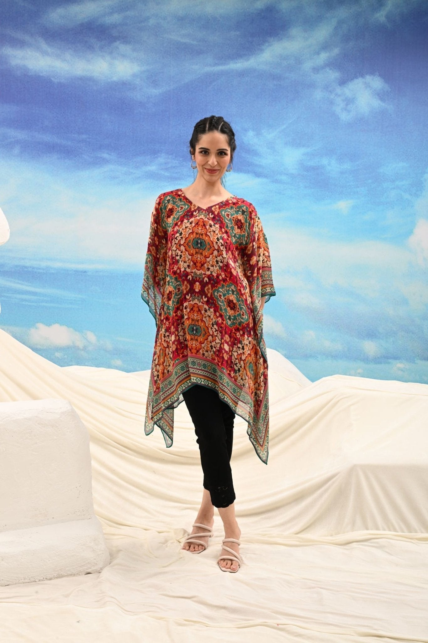 Freyaa Multicolor Printed Short Kaftan for Women - Freyaa USA & Canada