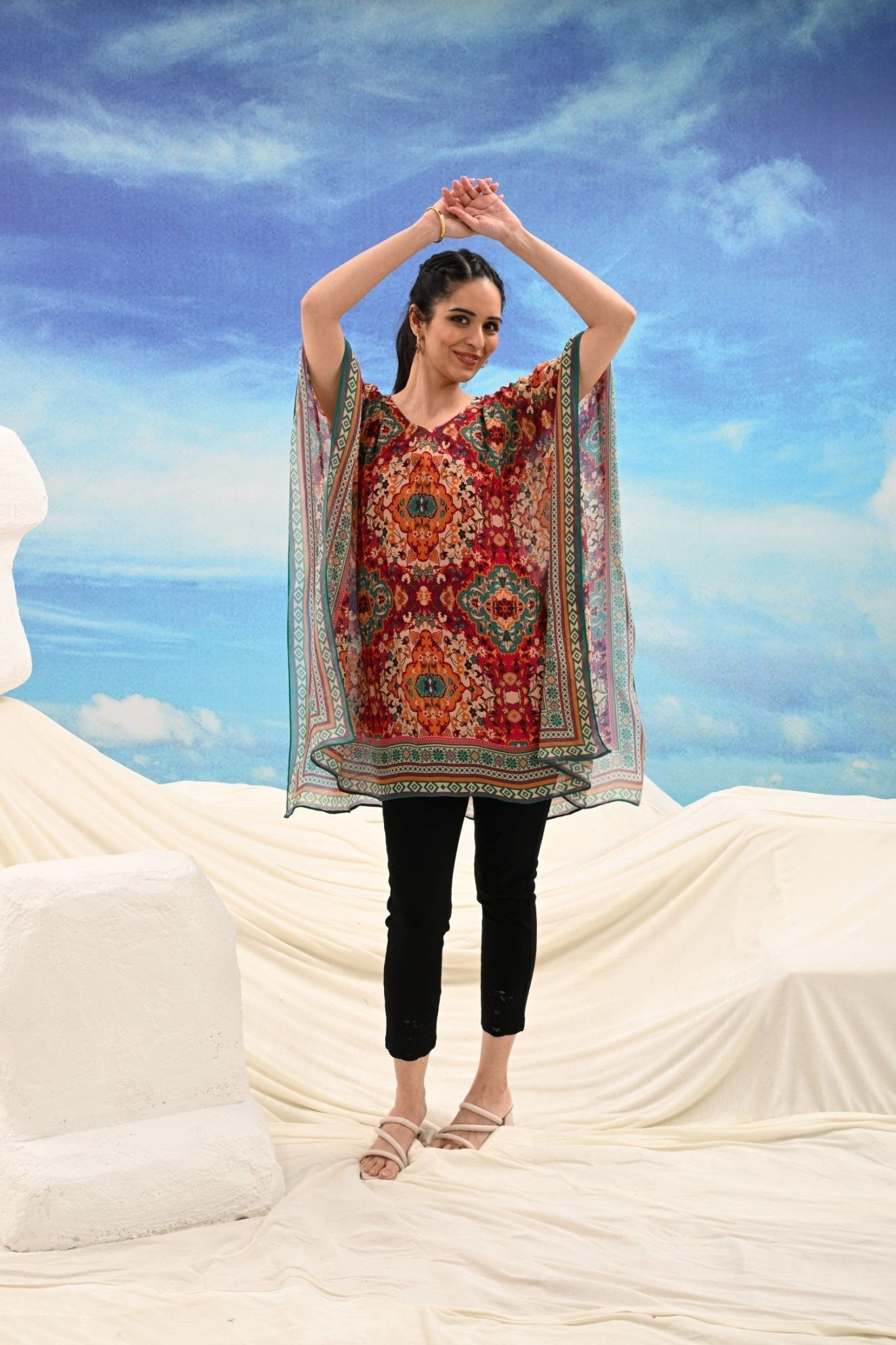 Freyaa Multicolor Printed Short Kaftan for Women - Freyaa USA & Canada