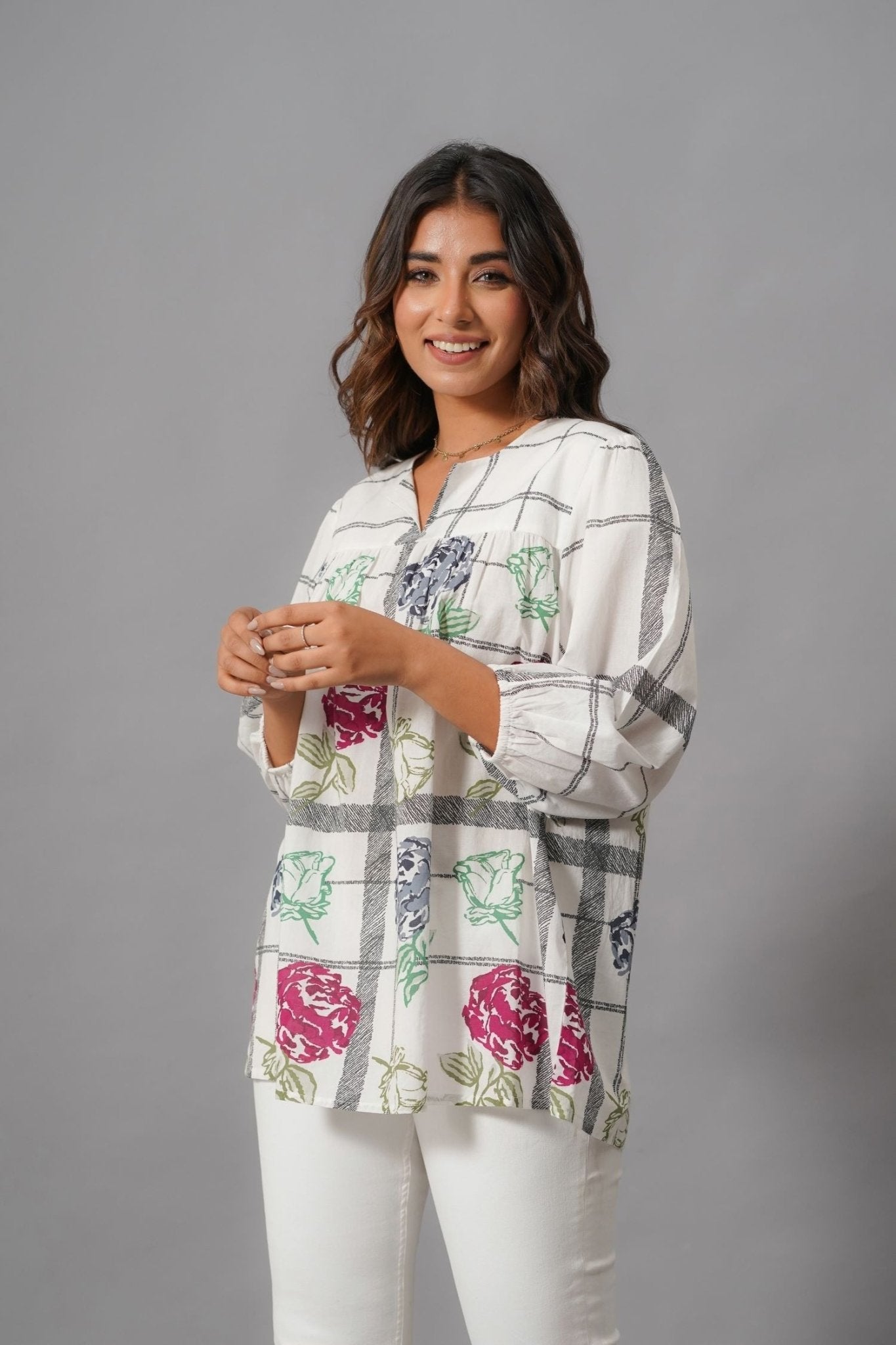 Classic Prints Off-White Top - Freyaa USA & Canada
