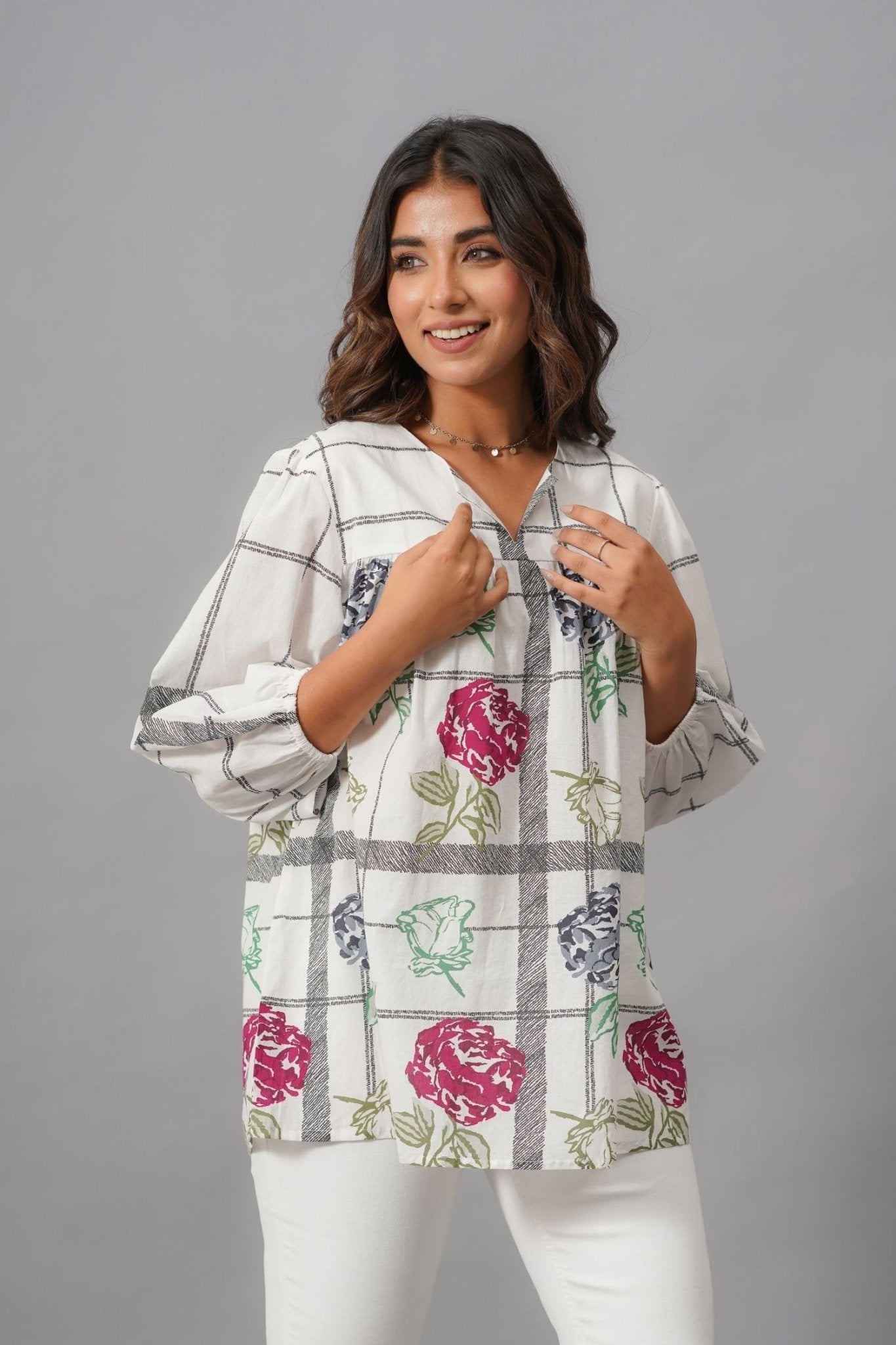 Classic Prints Off-White Top - Freyaa USA & Canada
