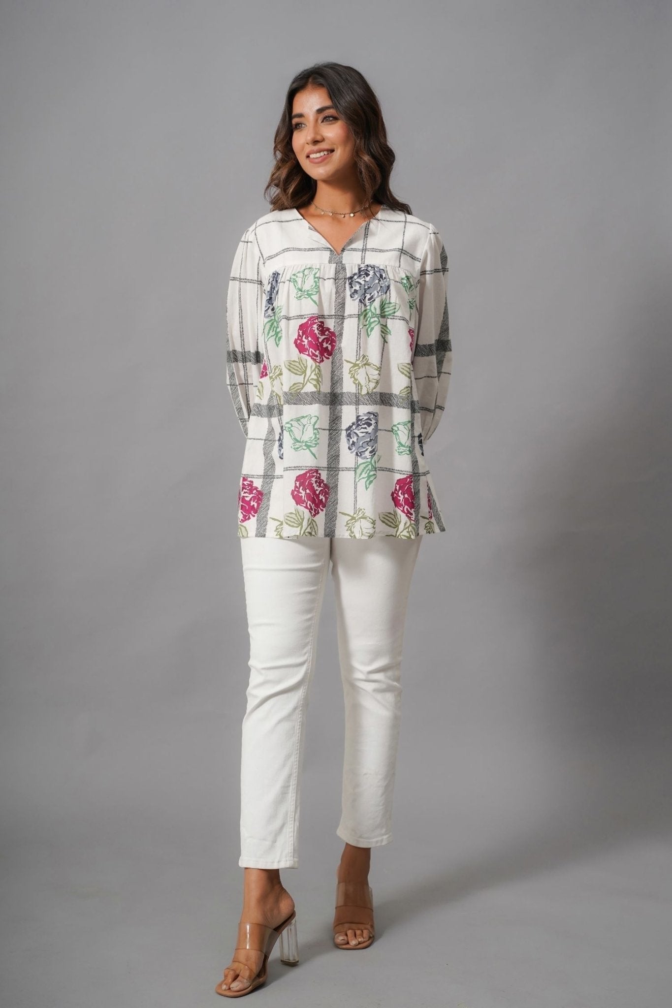 Classic Prints Off-White Top - Freyaa USA & Canada