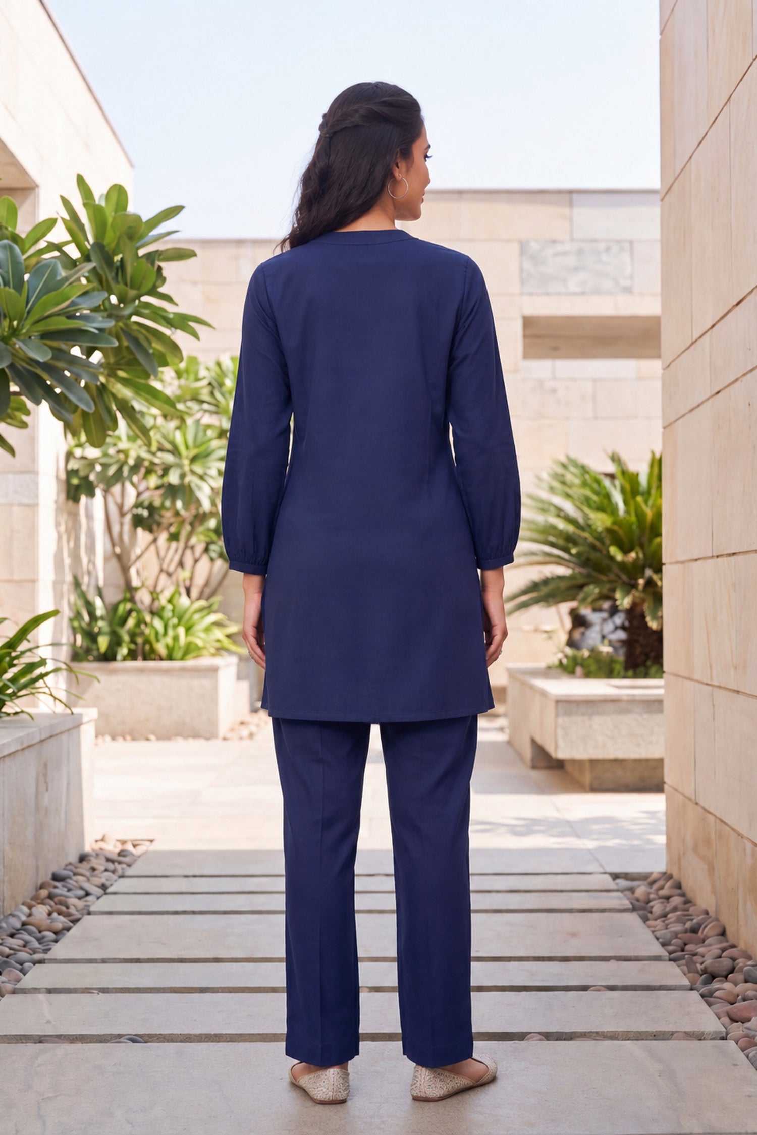 Navy Floral Embroidered CordSet