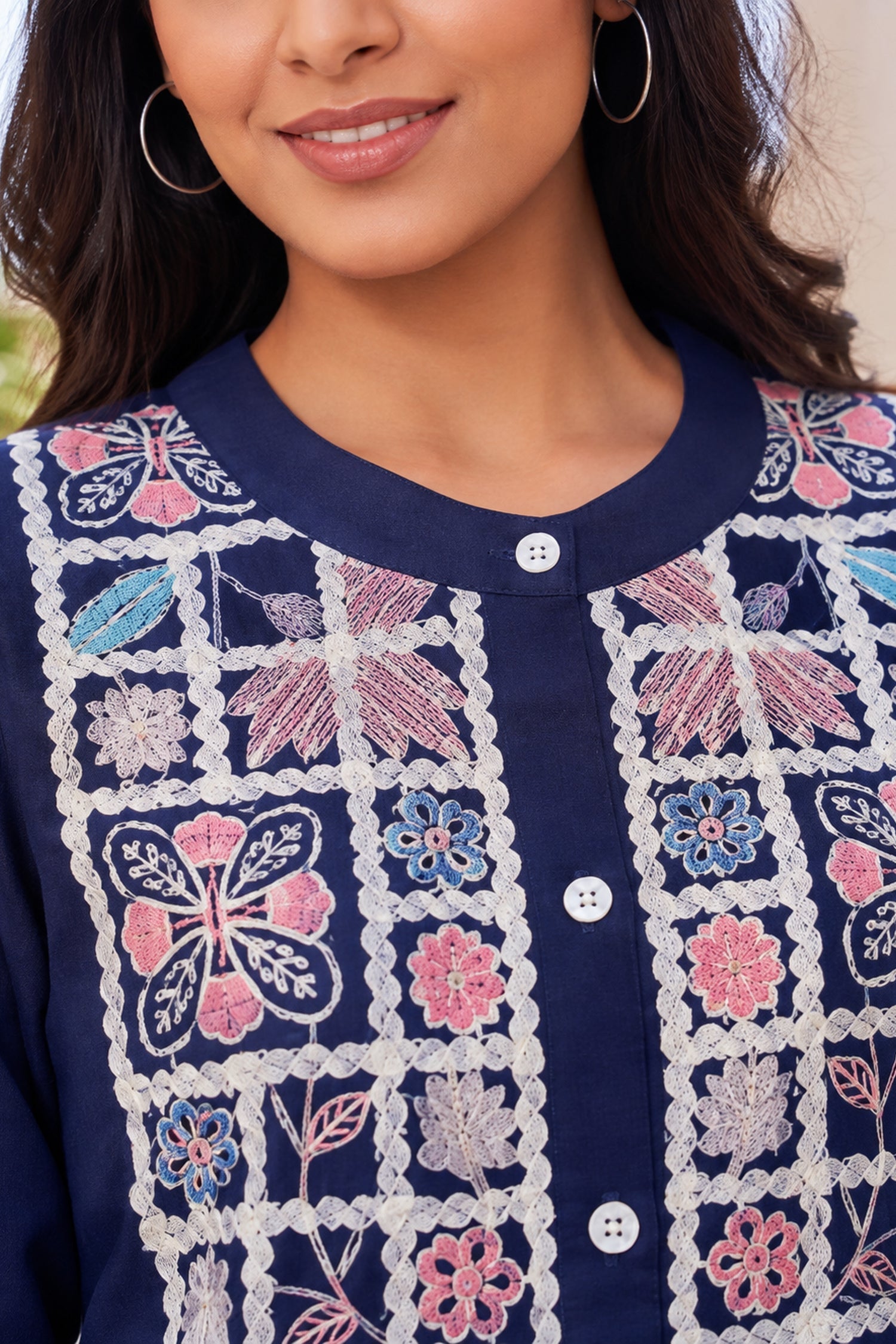 Navy Floral Embroidered CordSet