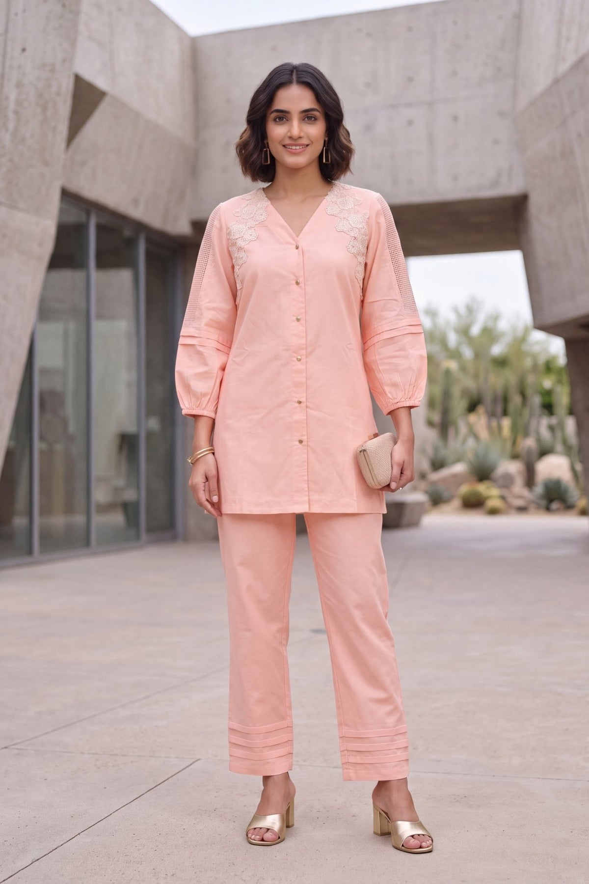 Blush Bloom Embroidered CordSet - Freyaa