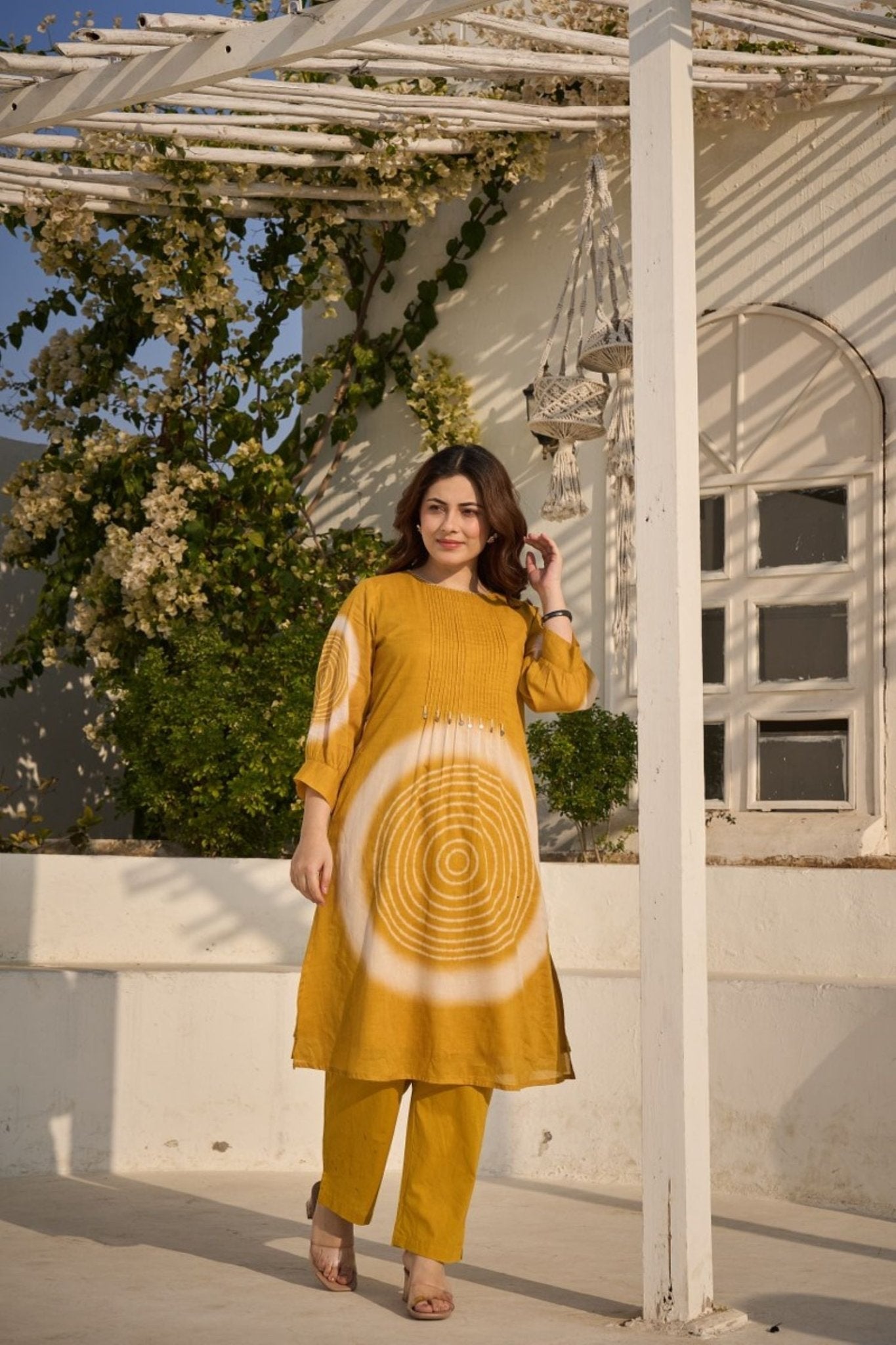 Premium summer Mul Cotton Cord Set in Yellow - Freyaa USA & Canada