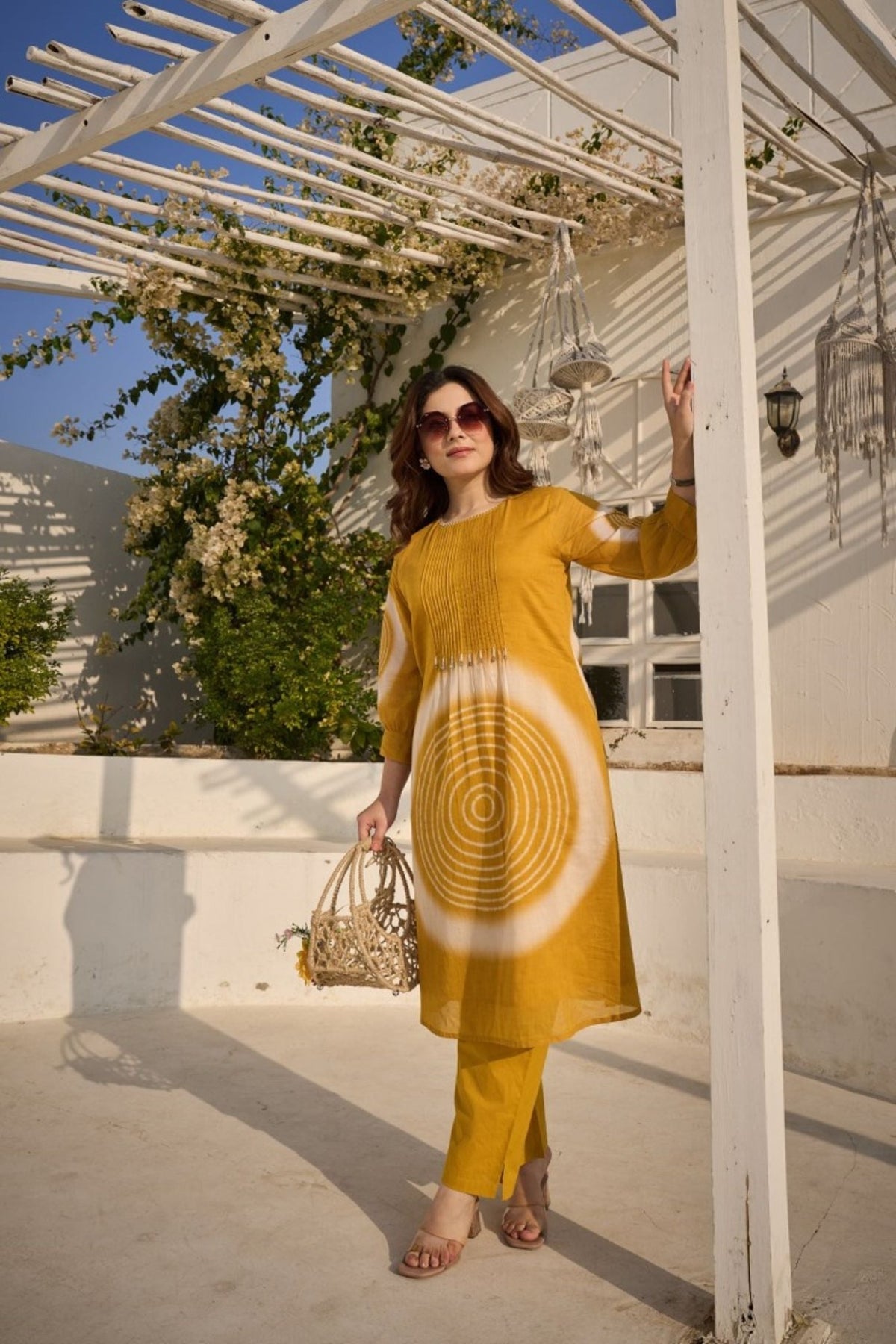 Premium summer Mul Cotton Cord Set in Yellow - Freyaa USA & Canada