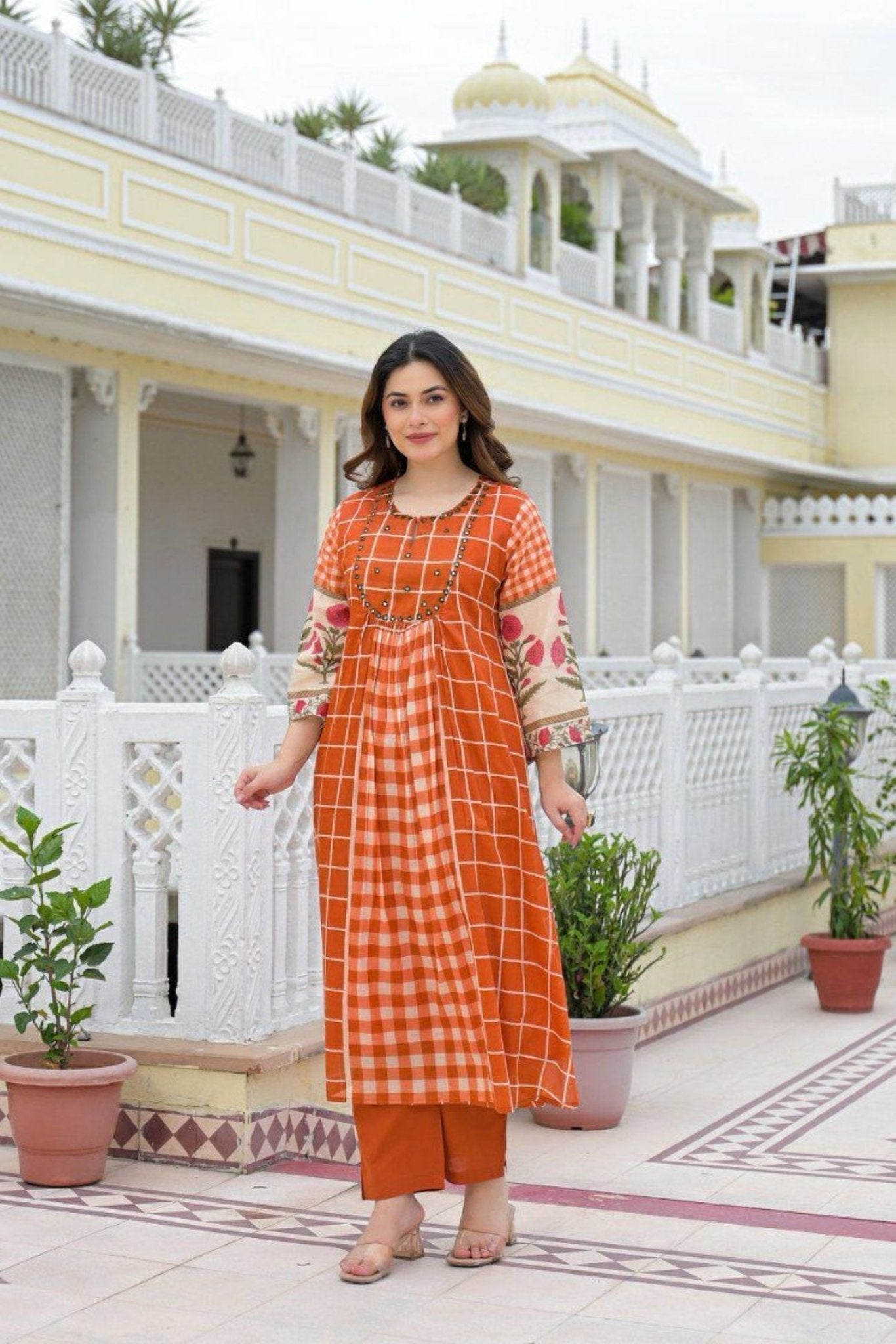 Orange Grid Pattern Cord Set - Freyaa USA & Canada
