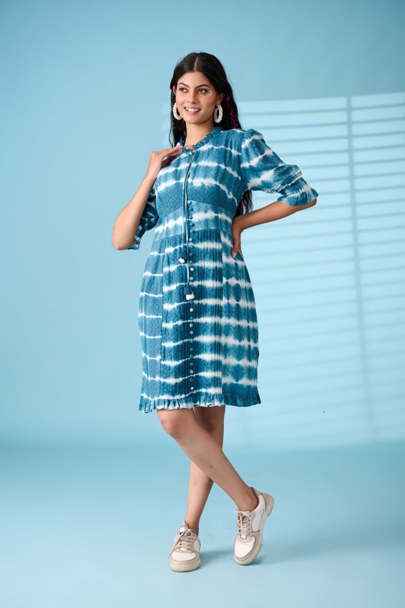 Ocean Breeze Blue Tie-Dye Dress - Freyaa USA & Canada