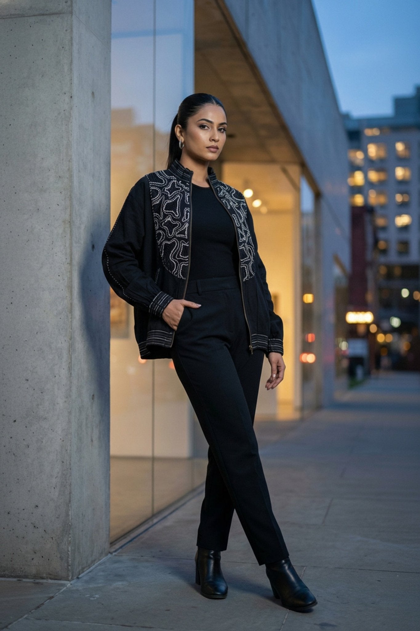 Classic Black Cotton Layering Jacket - Freyaa USA & Canada