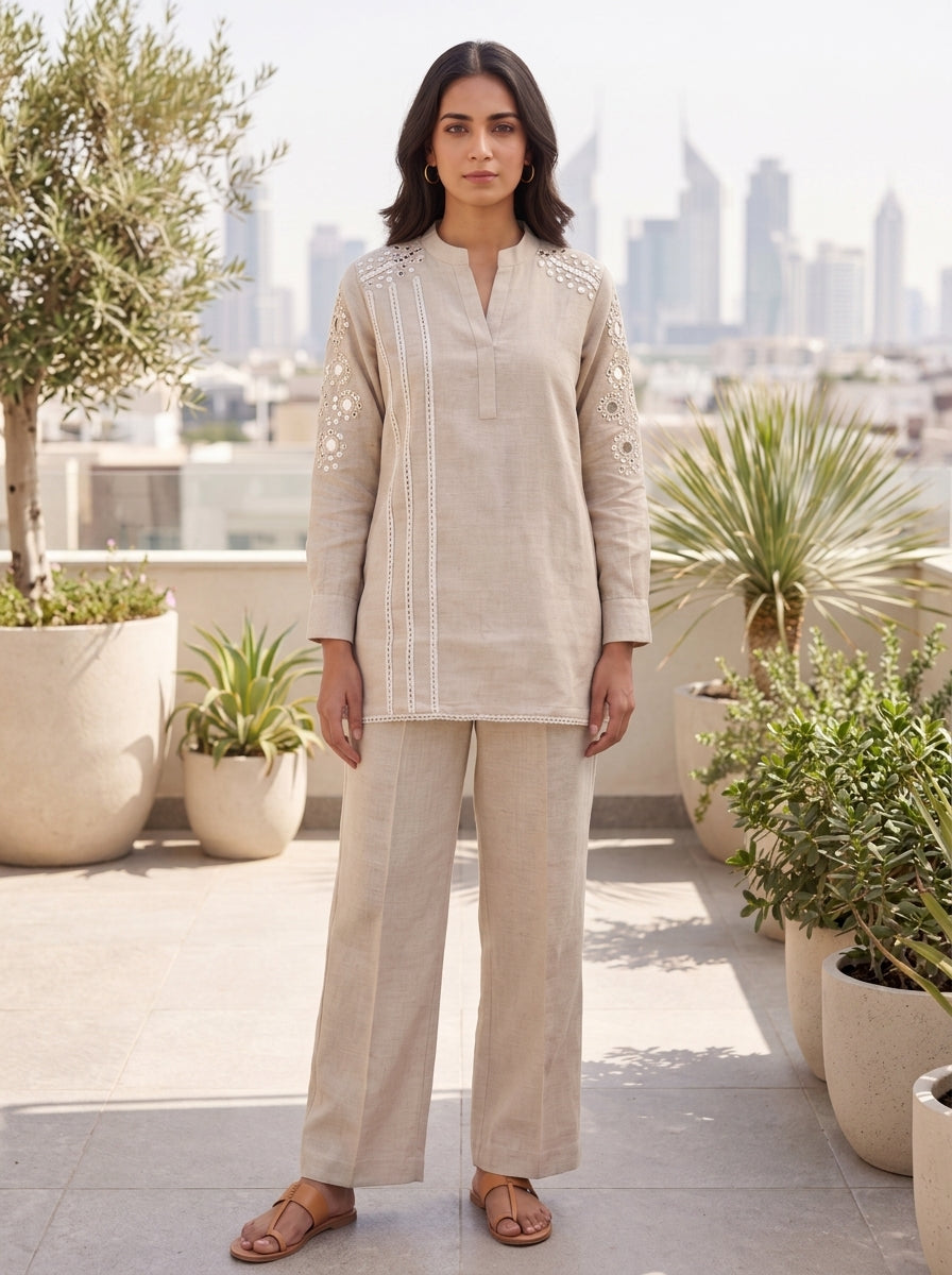 Relaxed Fit Jute Mirrorwork Cord Set
