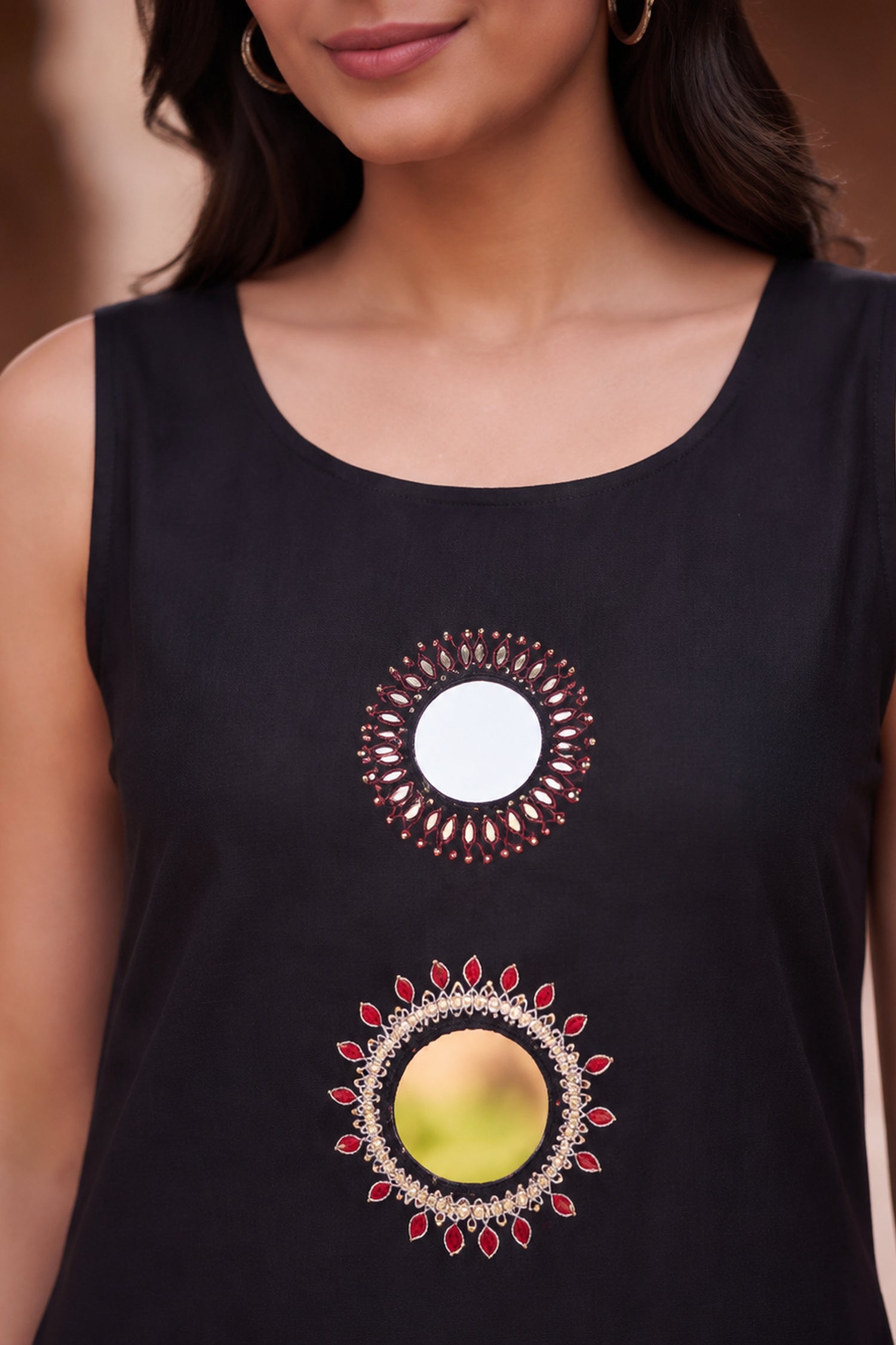 Black Sleeveless Mirror Work Cotton Kurta & Palazzo Co-Ord Set