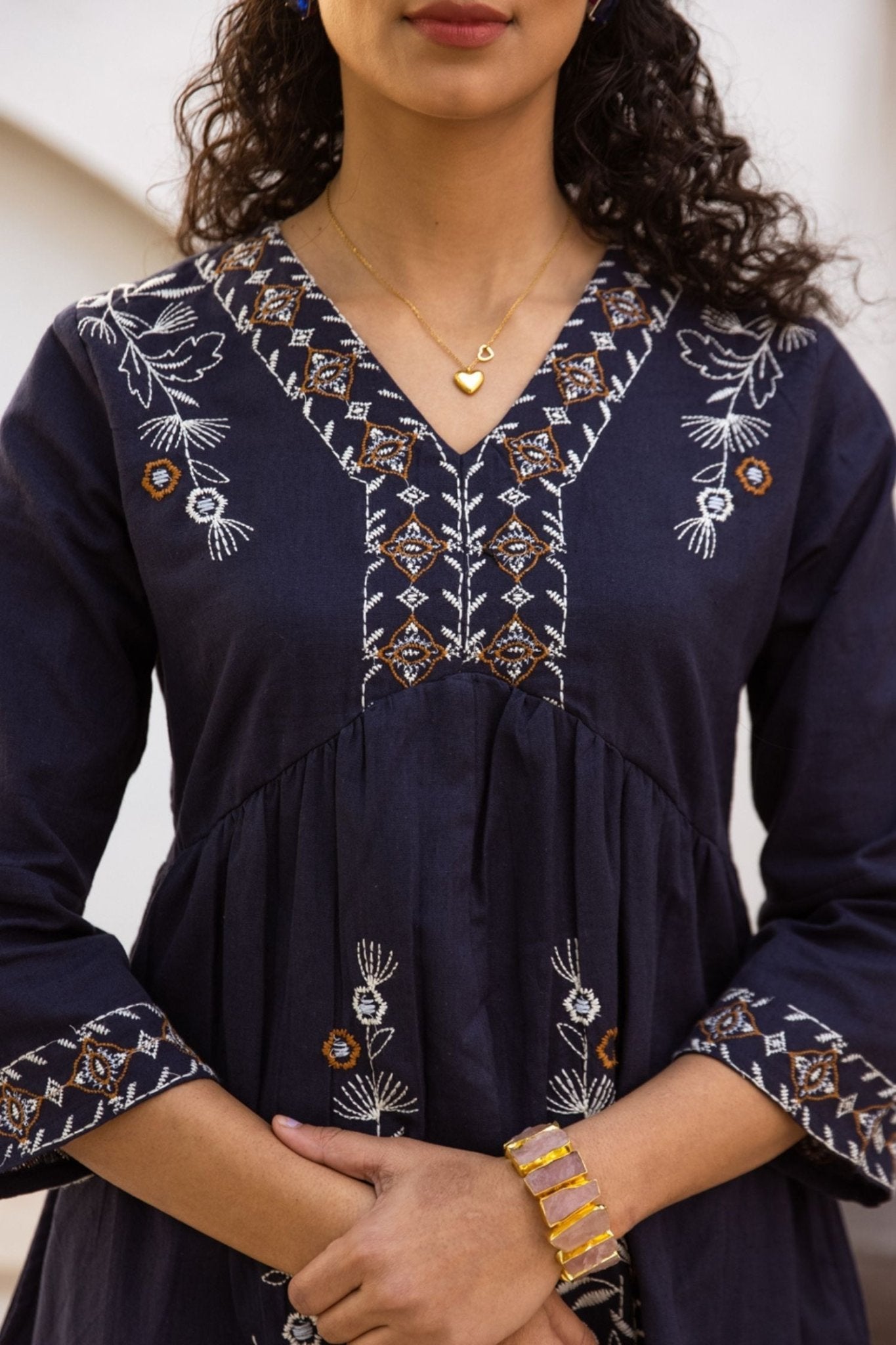 Midnight Thread Embroidered Blue Tunic - Freyaa USA & Canada