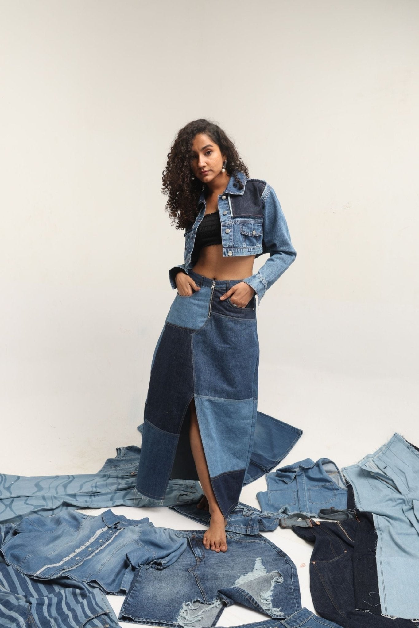 Chic Front Cut Denim Skirt - Freyaa USA & Canada