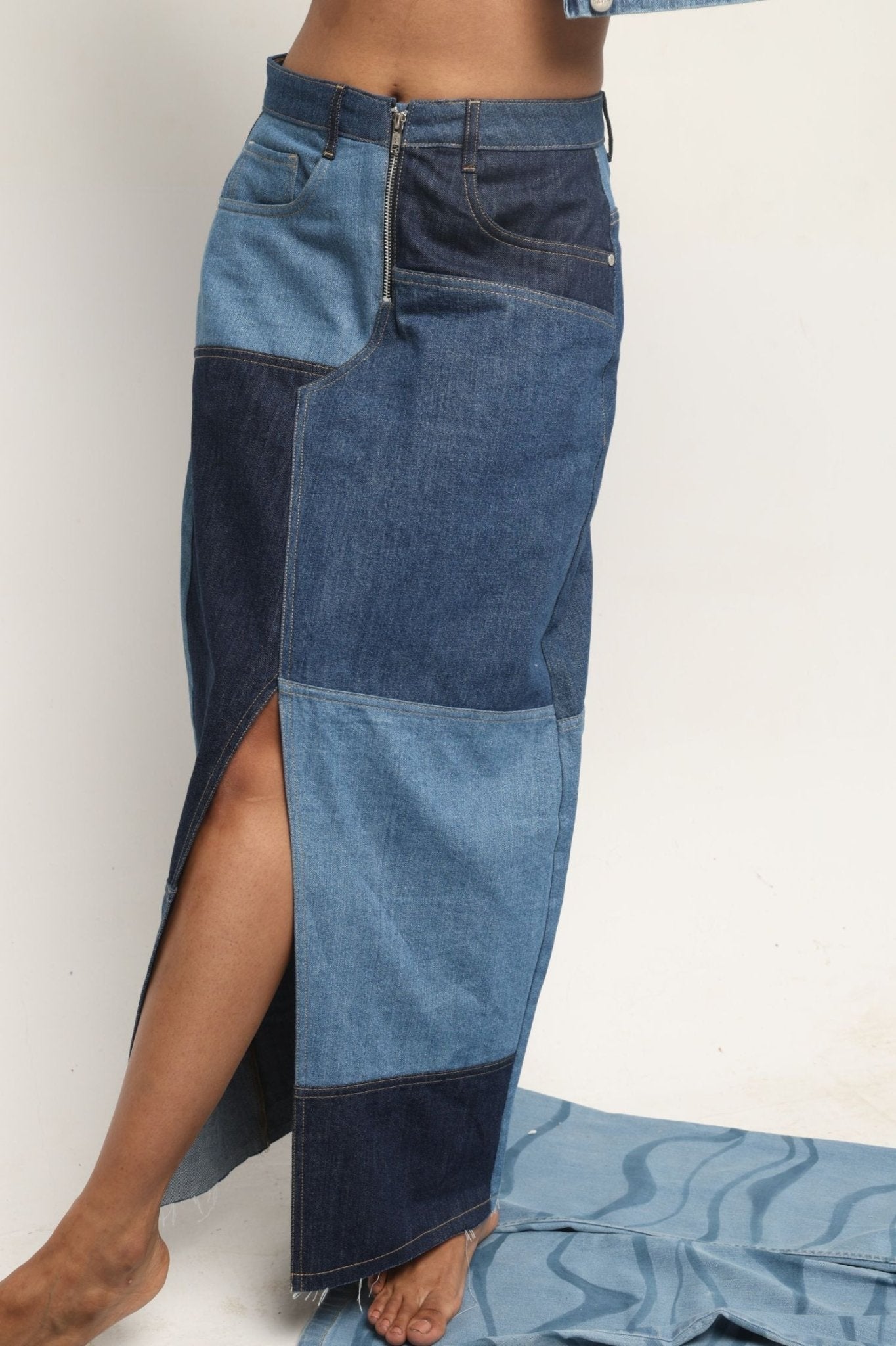 Chic Front Cut Denim Skirt - Freyaa USA & Canada