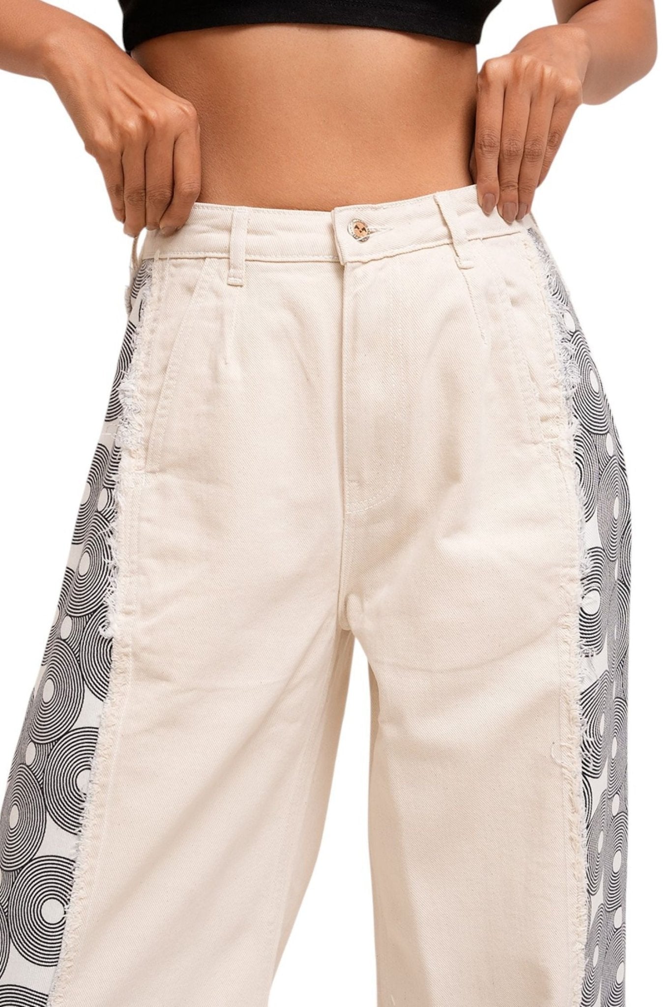 Printed Side Panel Beige Denim - Freyaa USA & Canada