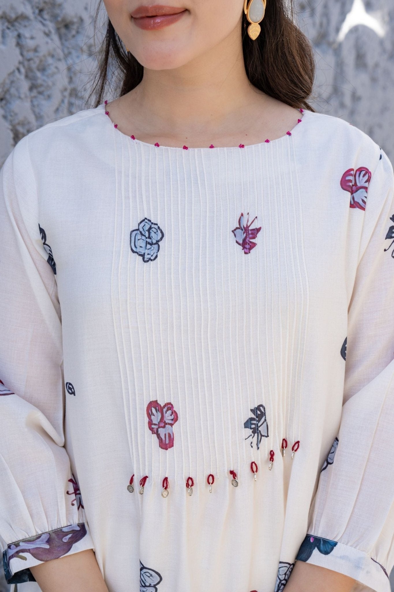 Soft Bloom Off-White Cord Set with Floral Prints - Freyaa USA & Canada