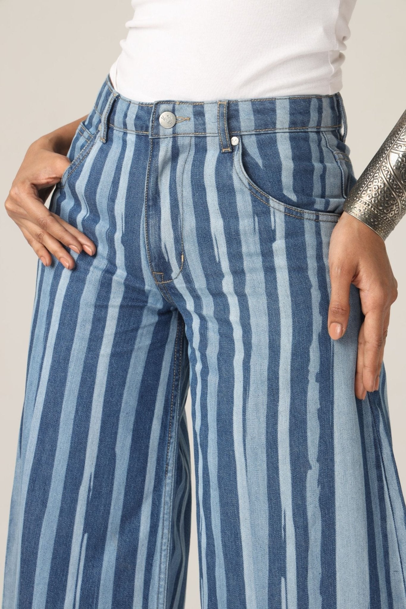 High-Rise Striped Flare Jeans - Freyaa USA & Canada