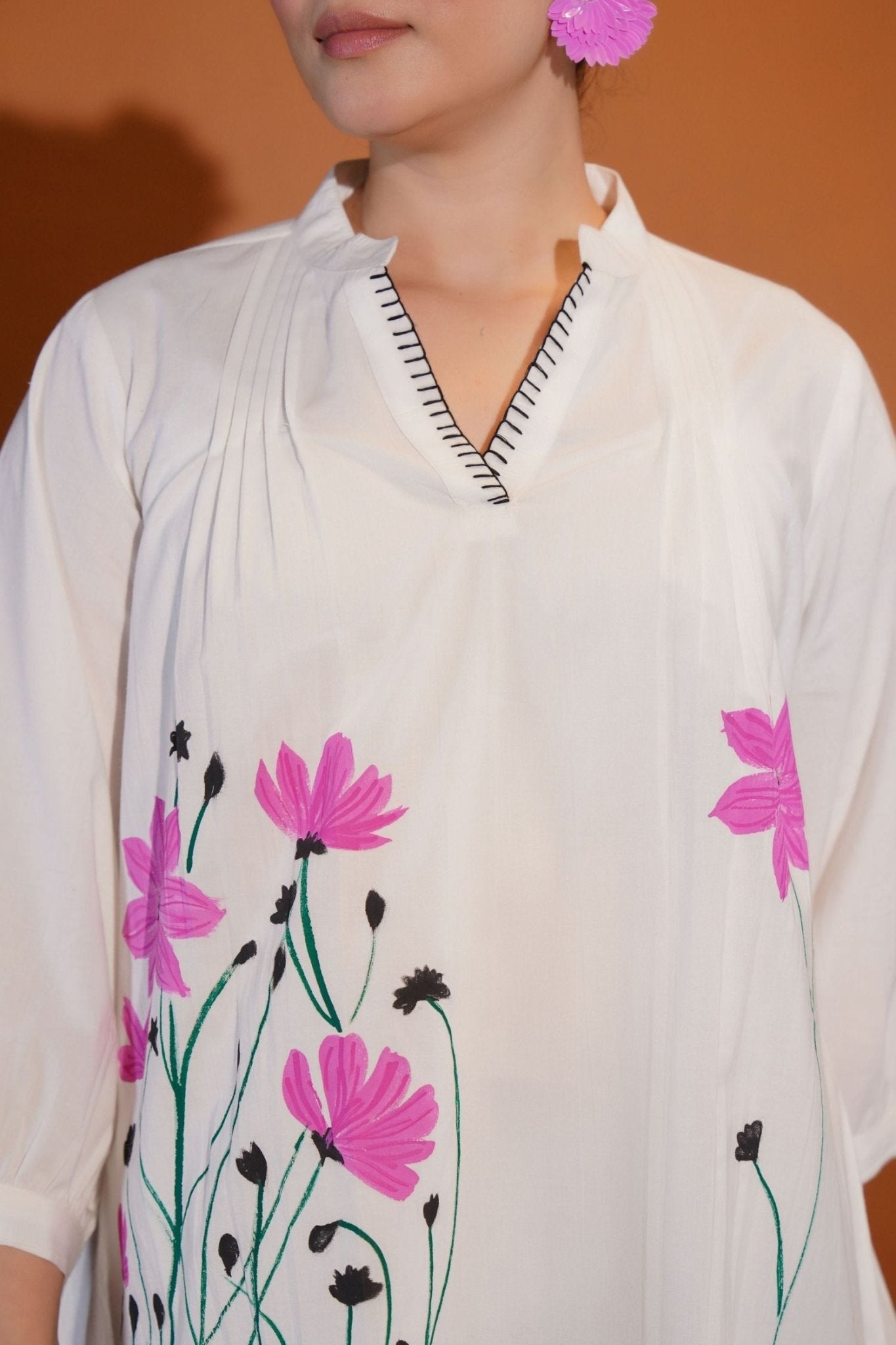White Charm with Pink Blossoms Top - Freyaa USA & Canada
