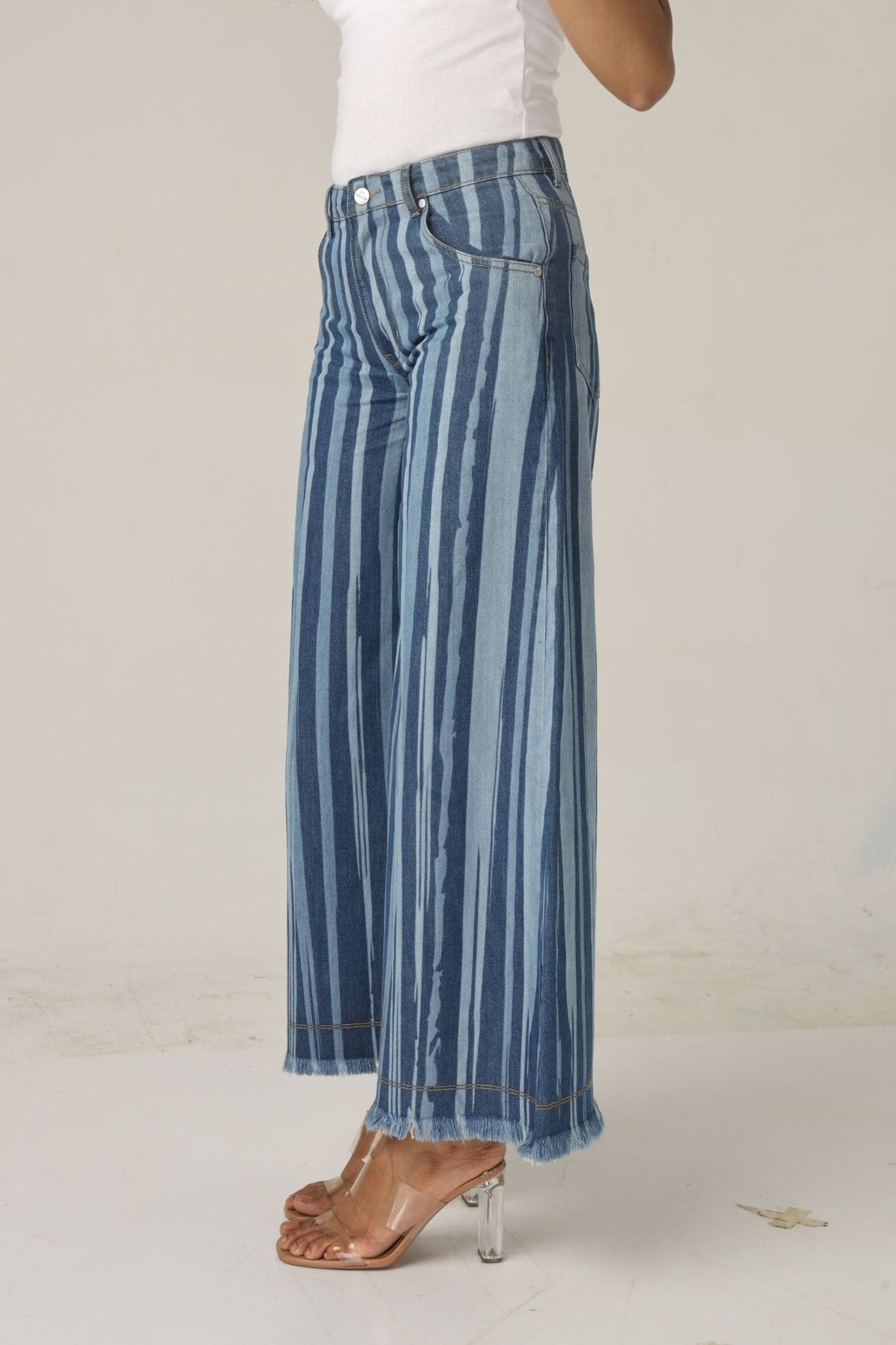 High-Rise Striped Flare Jeans - Freyaa USA & Canada