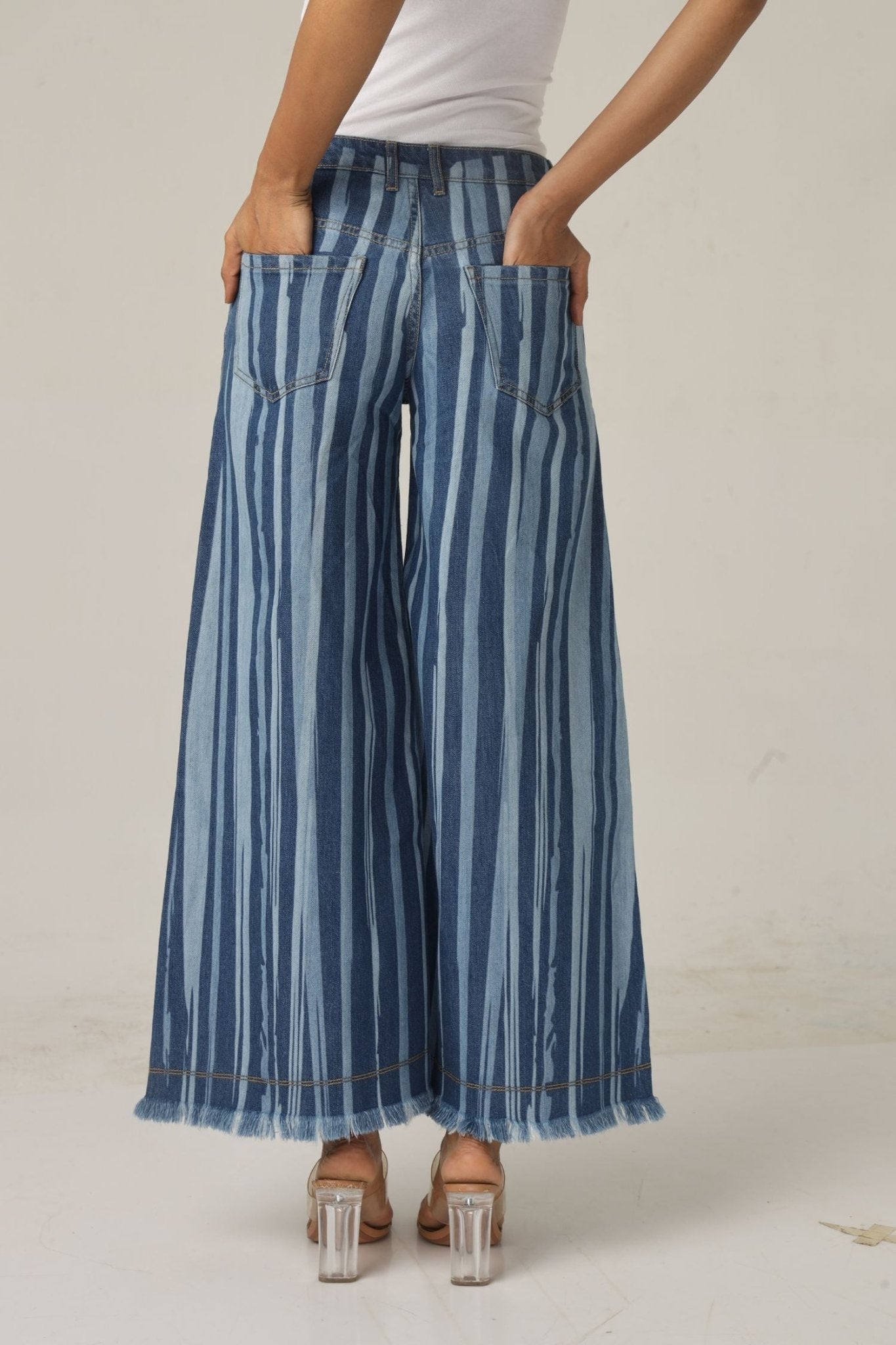 High-Rise Striped Flare Jeans - Freyaa USA & Canada