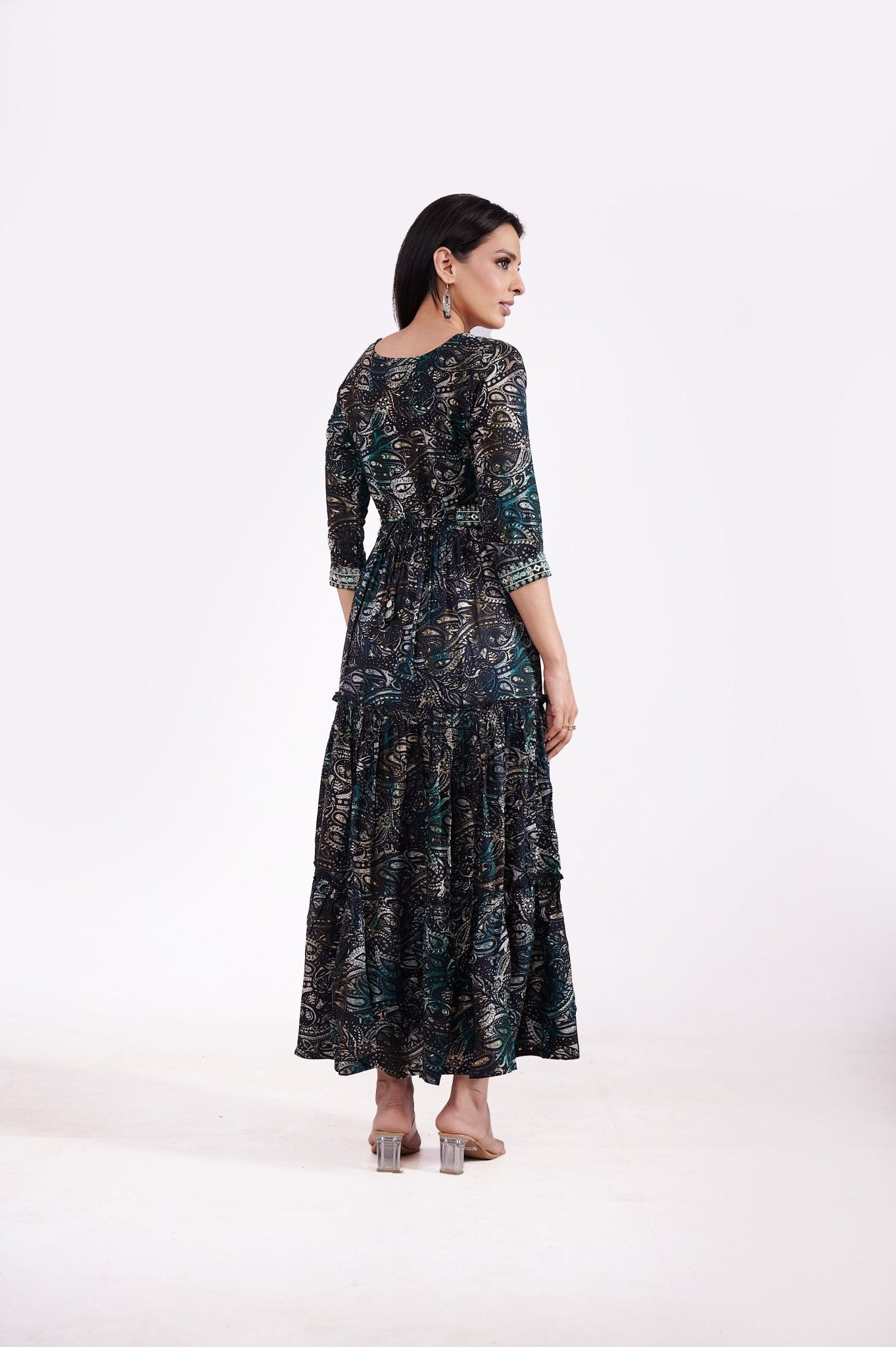 Rayon Pasley Printed Neck Embroidered Ethnic Dress - Freyaa USA & Canada