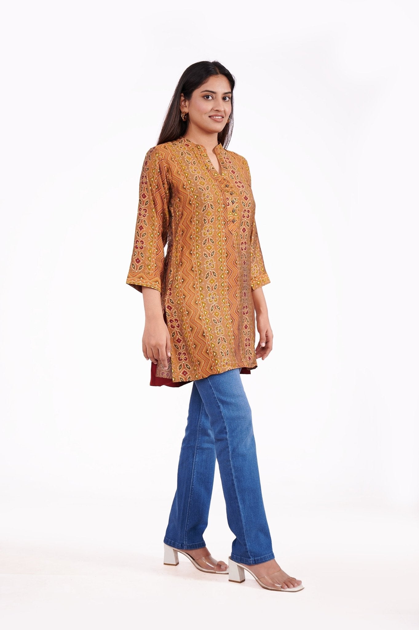 Foil Printed A Line Tunic Top - Freyaa USA & Canada