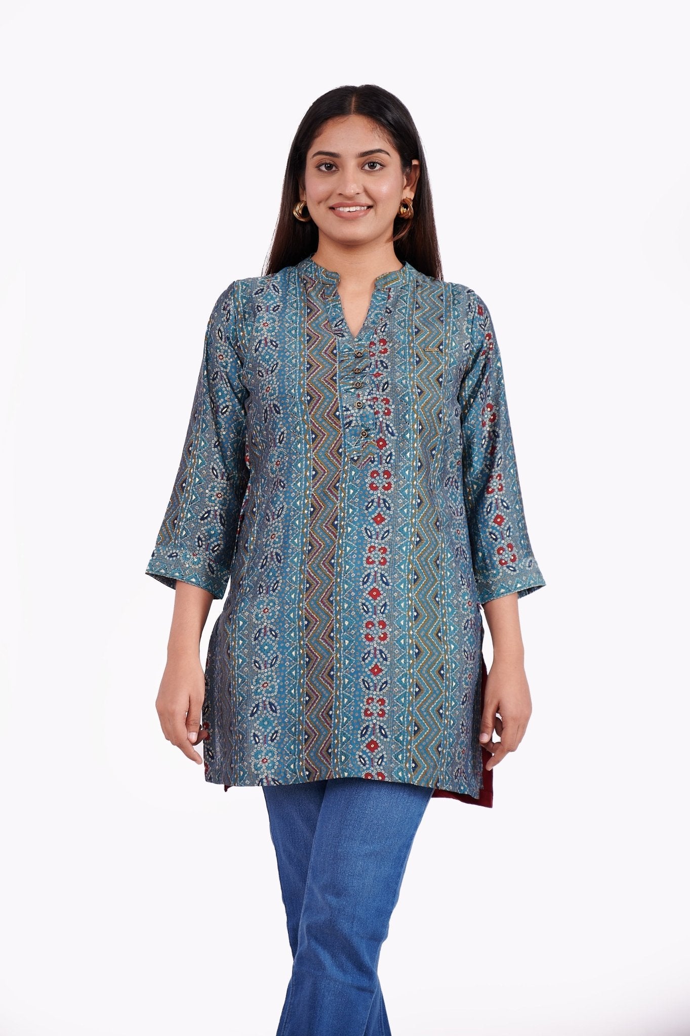 Foil Printed A Line Tunic Top - Freyaa USA & Canada