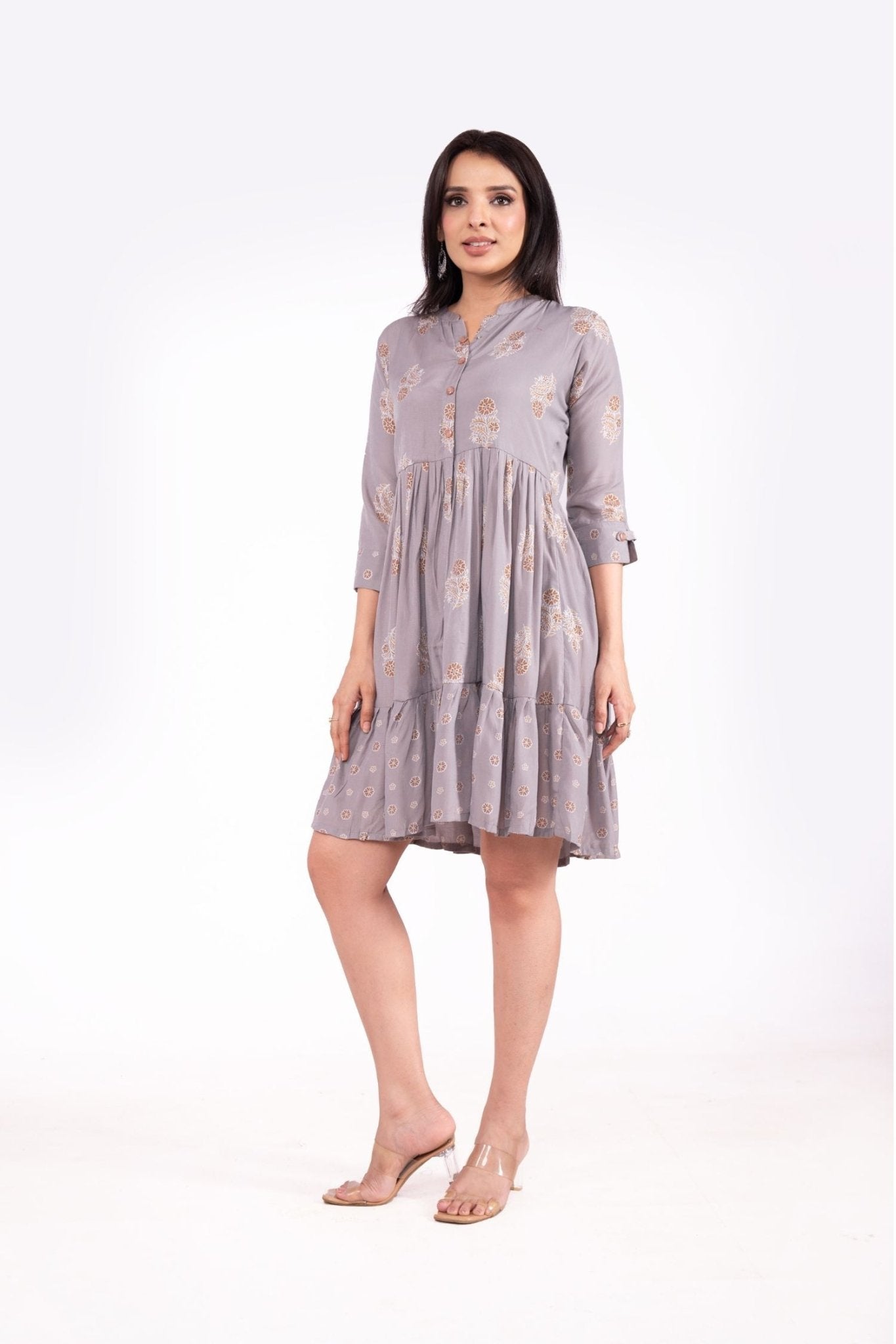 Mul Cotton Printed Front Button Tunic Dress - Freyaa USA & Canada