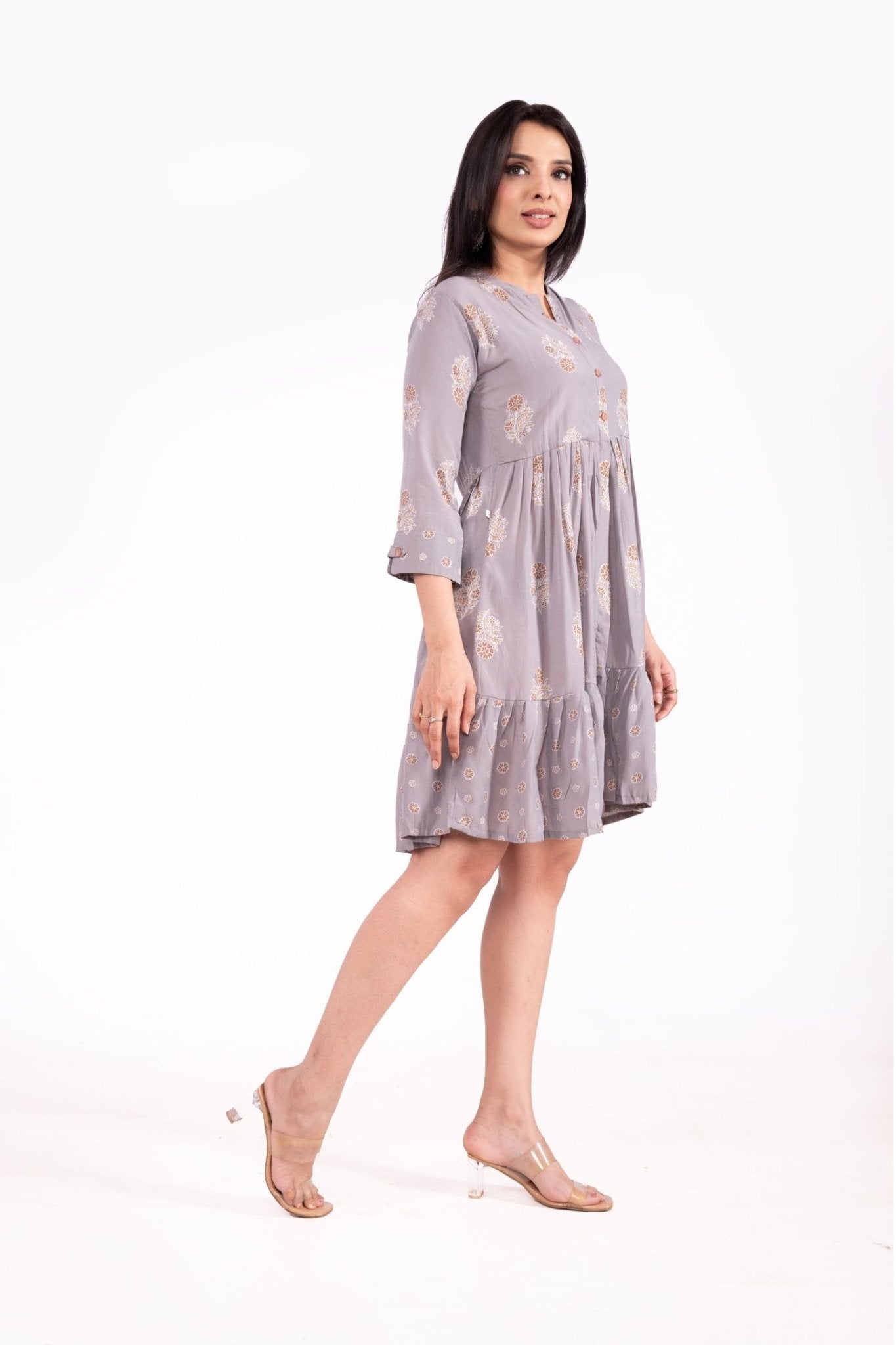 Mul Cotton Printed Front Button Tunic Dress - Freyaa USA & Canada