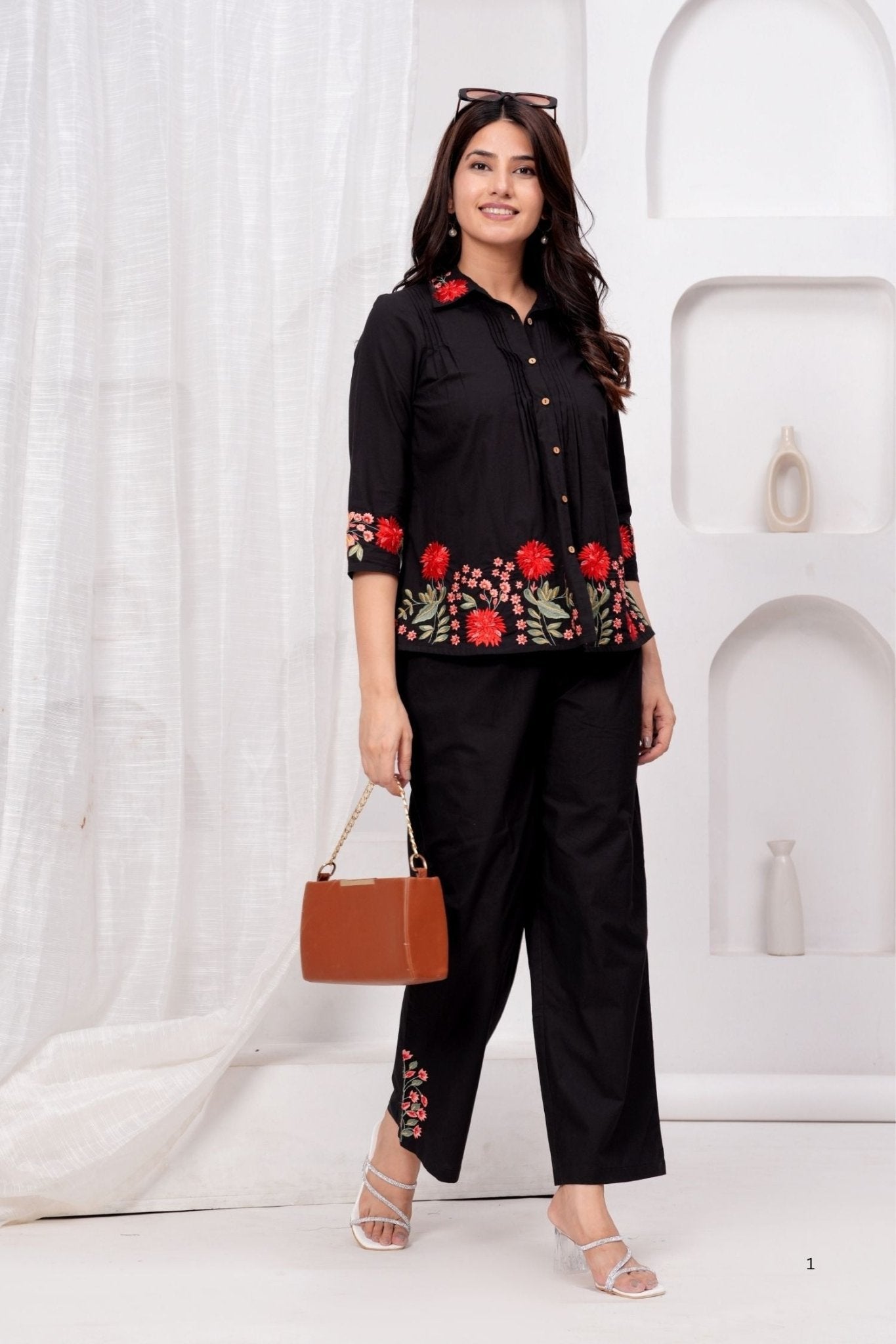 Black Floral Elegance Cord Set - Freyaa USA & Canada