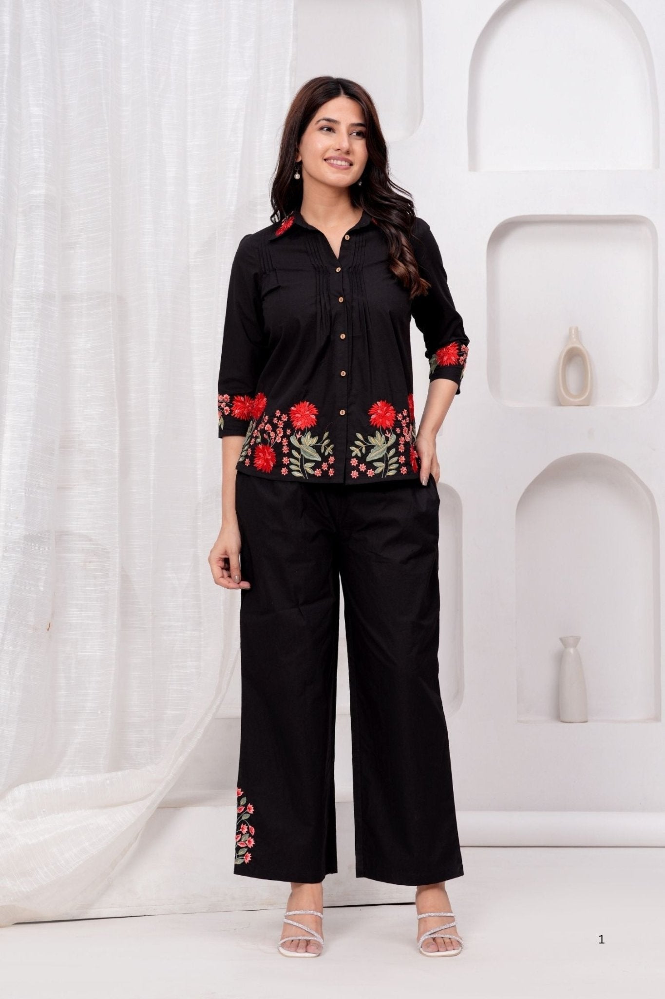 Black Floral Elegance Cord Set - Freyaa USA & Canada