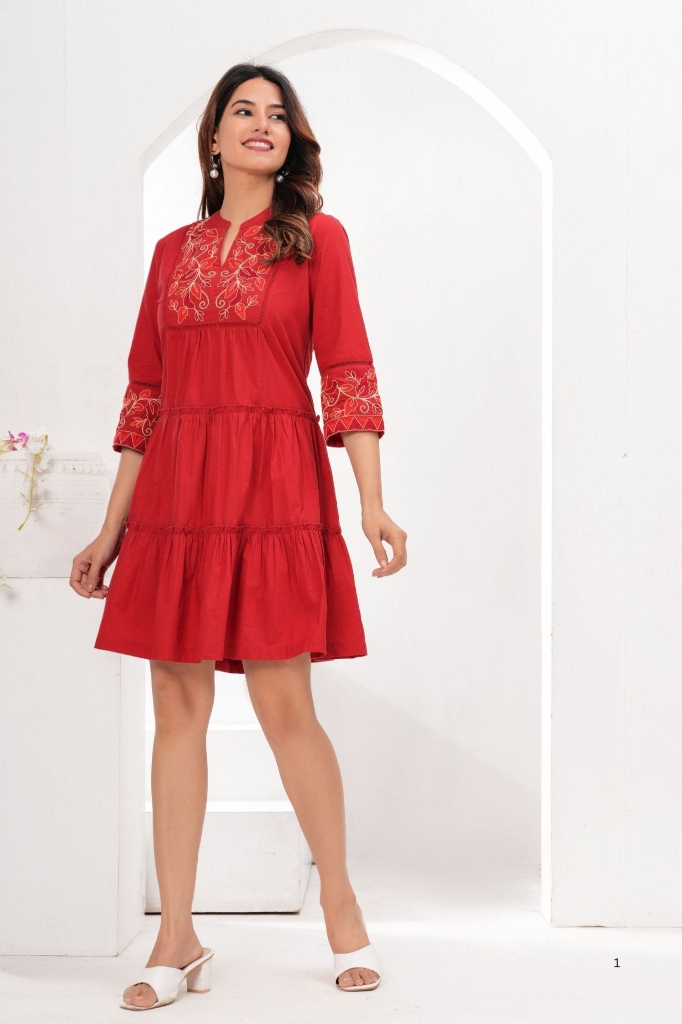 Embroidered Maroon Charm Tunic - Freyaa USA & Canada