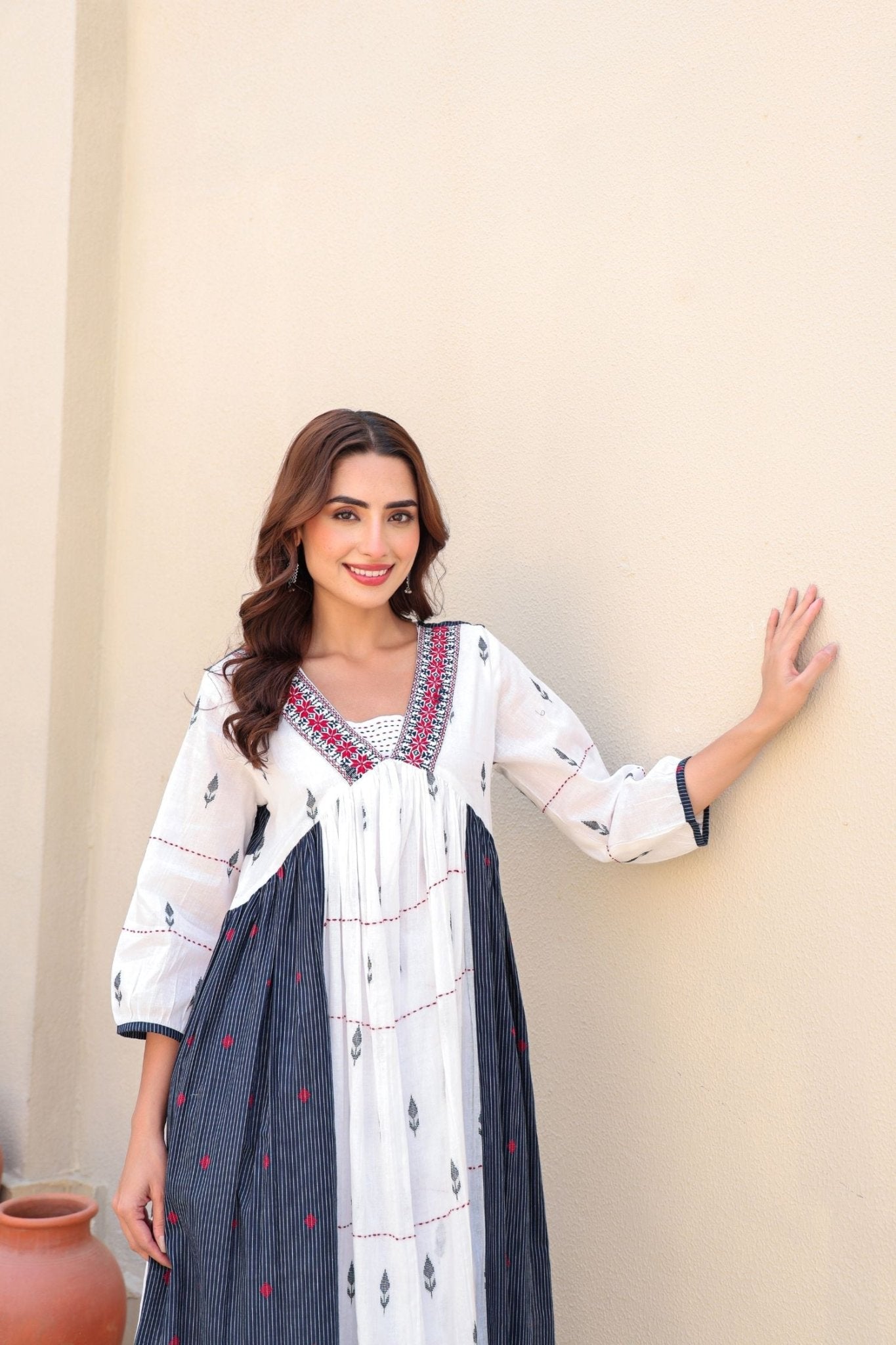 White Weave Embroidered Cord Set - Freyaa USA & Canada