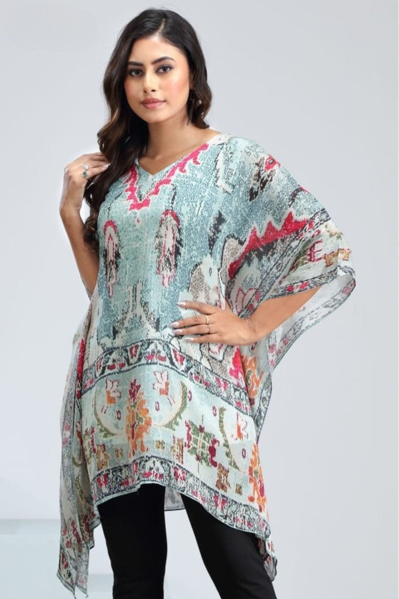 Embroidered Sea Green Kaftan - Freyaa USA & Canada