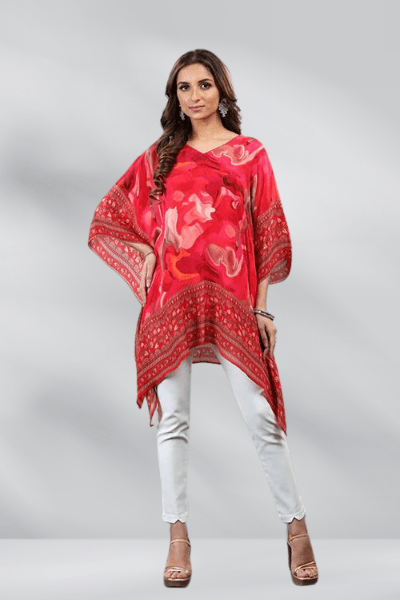 Abstract Printed Short Kaftan - Freyaa USA & Canada