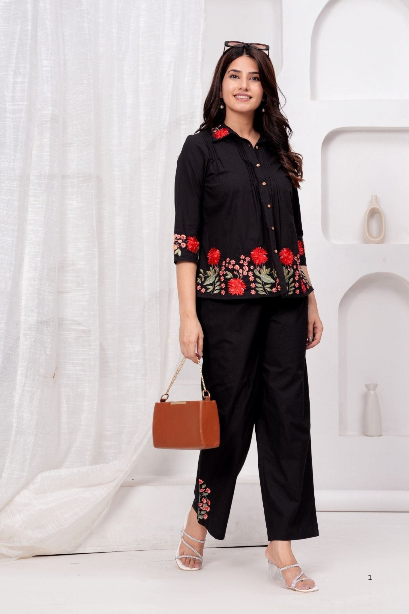 Black Floral Elegance Cord Set - Freyaa USA & Canada