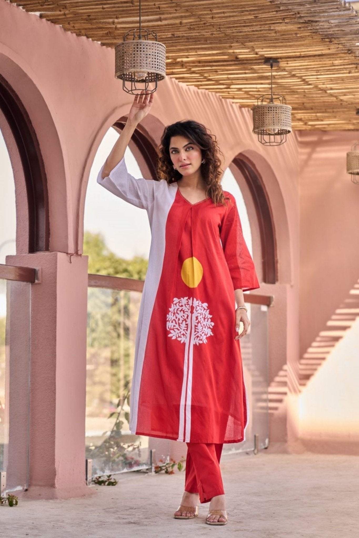 Red Muse Printed Cotton Cord Set - Freyaa USA & Canada