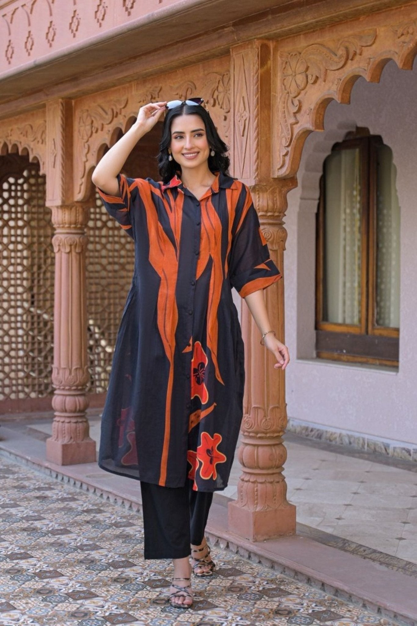 Navy & Orange Abstract Cord Set - Freyaa USA & Canada