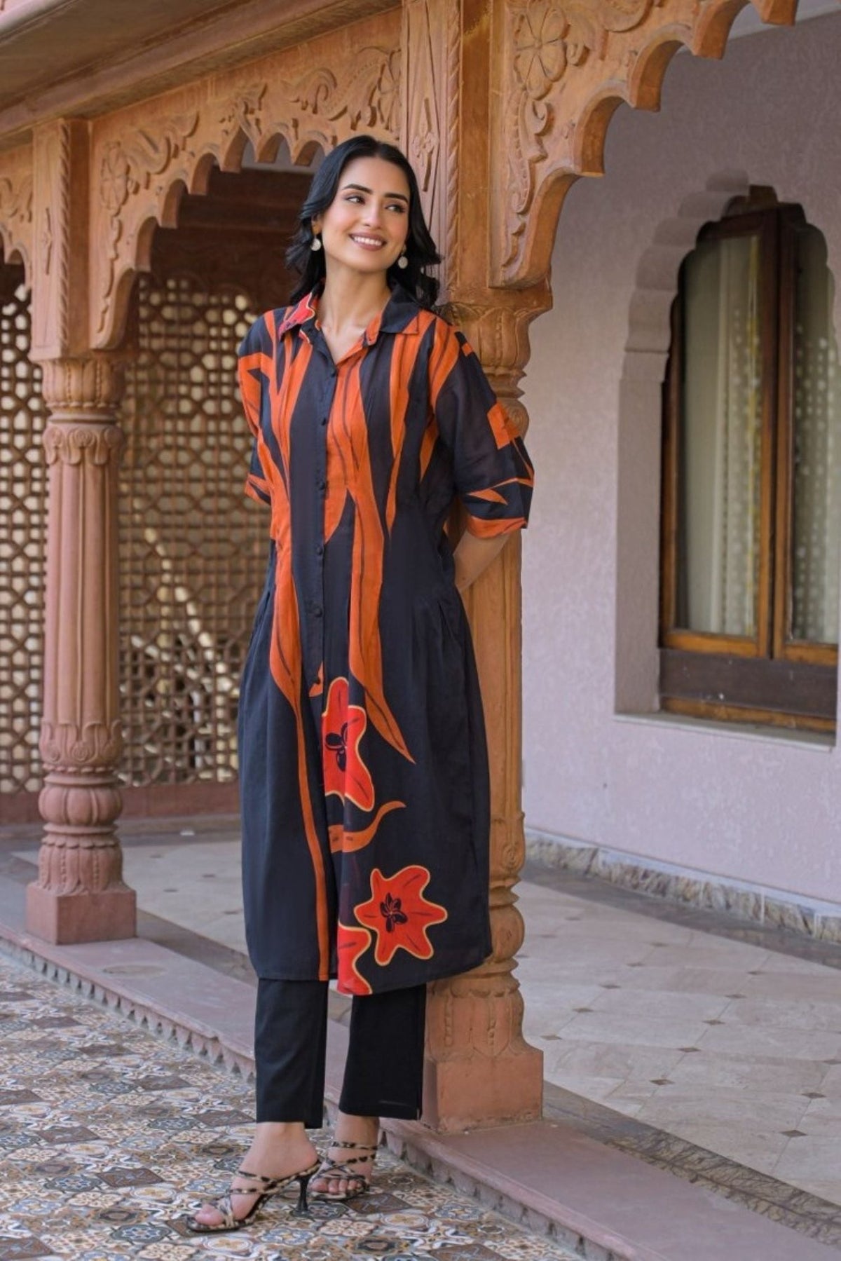Navy & Orange Abstract Cord Set - Freyaa USA & Canada