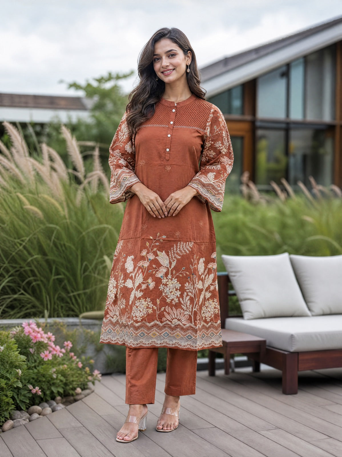 Blue Floral Printed Kurta Cord Set