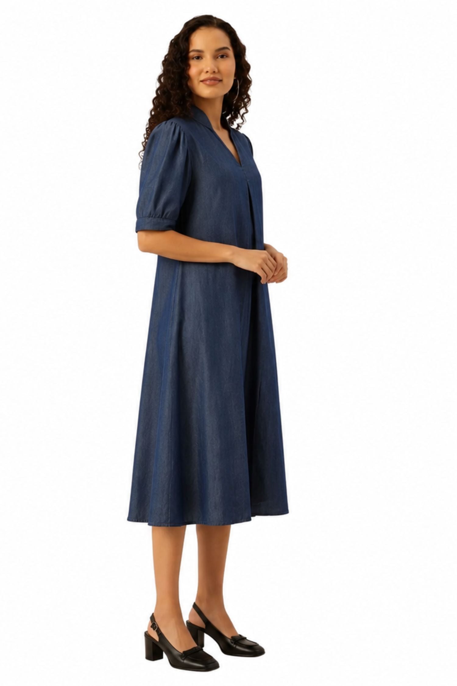 Indigo Blue A-Line Midi Dress
