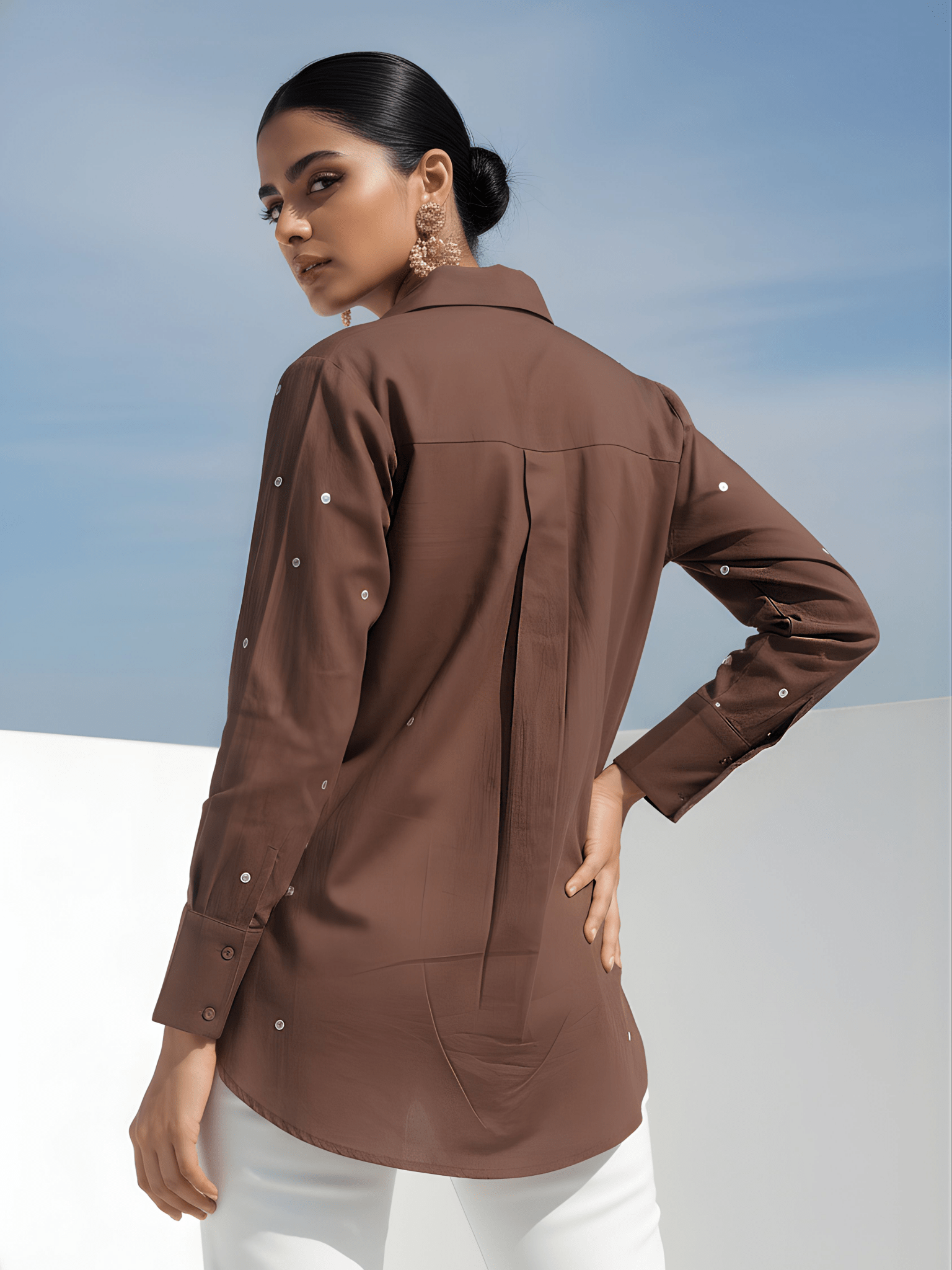 Brown Chic Polka Dot Shirt - Freyaa USA & Canada