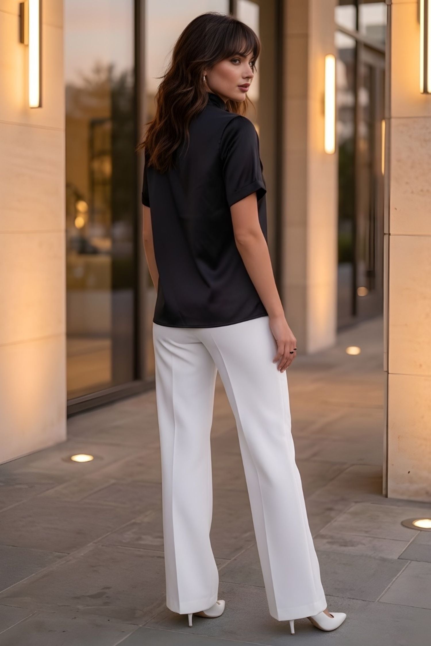 Black Satin Keyhole Neck Top