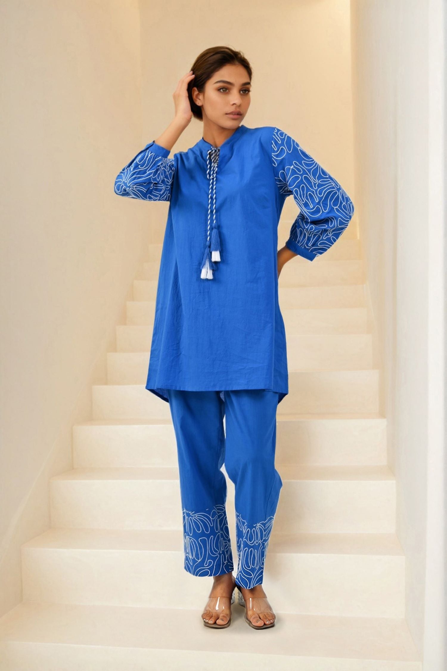 Blue Embroidered Grace Cord Set