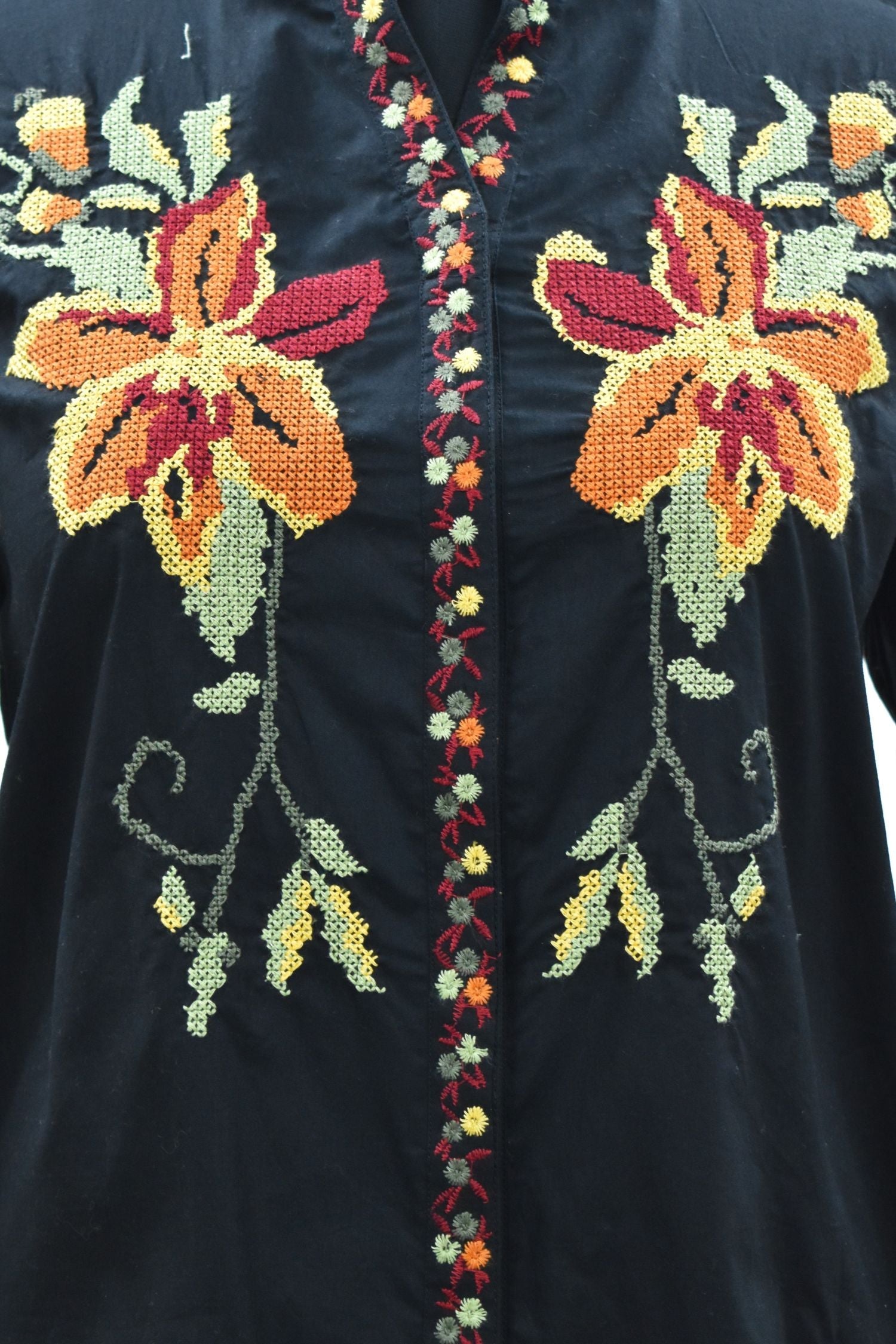 Black Floral Embroidered Tunic Top